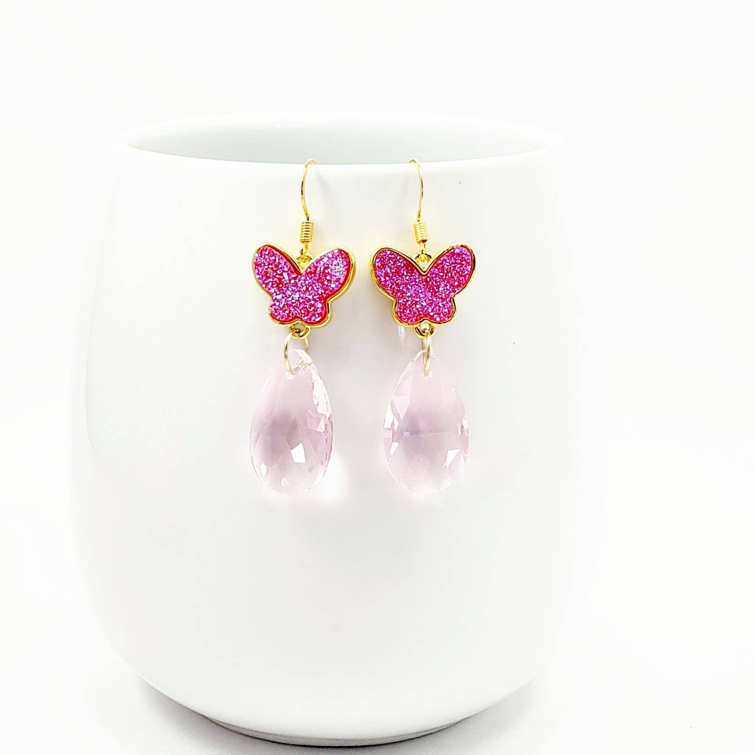 Druzy Earrings, Druzy drop earrings, Butterfly wing earrings, Raw crystal earrings, Tear drop earrings, Asymmetrical earrings, Bestseller