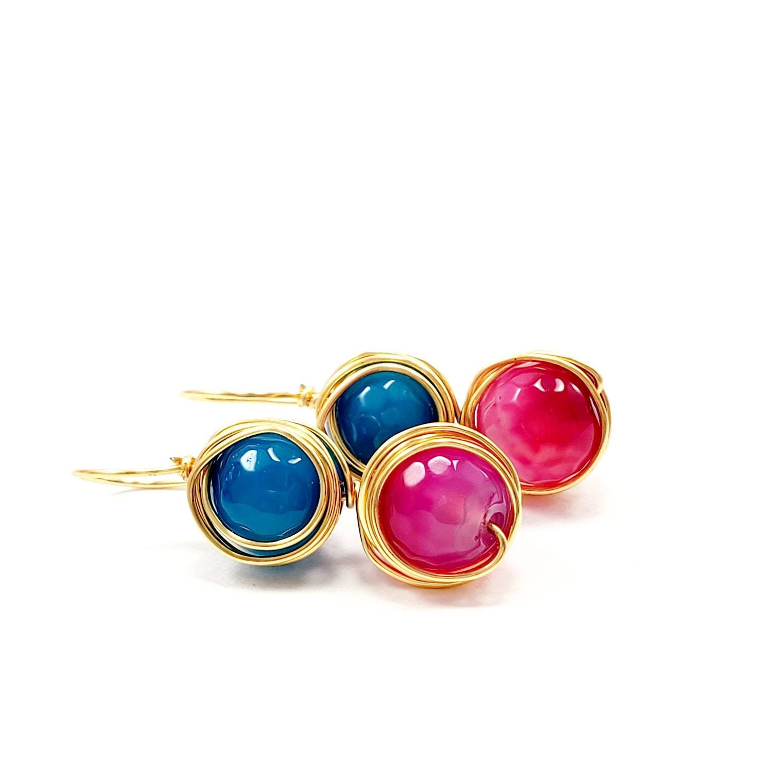 Agate Drop Earrings, Blue Pink Agate Earrings, Natural Agate Earrings, Hot Pink agate Earrings, statement earrings, festival jewelry