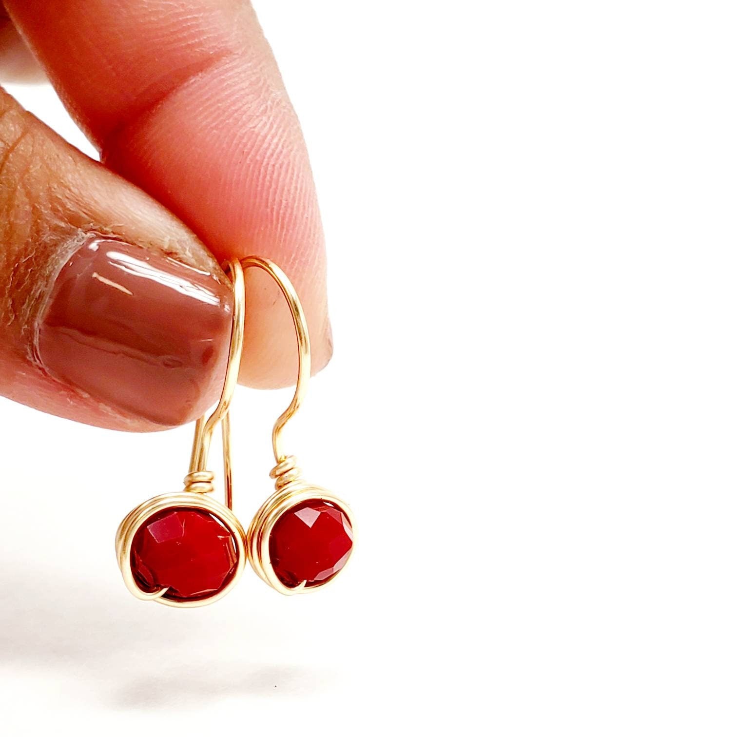 Red Drop Earrings, crystal huggie earrings, minimalist dainty earring, Small Crystal earrings, dainty tiny earrings, dainty earrings huggie