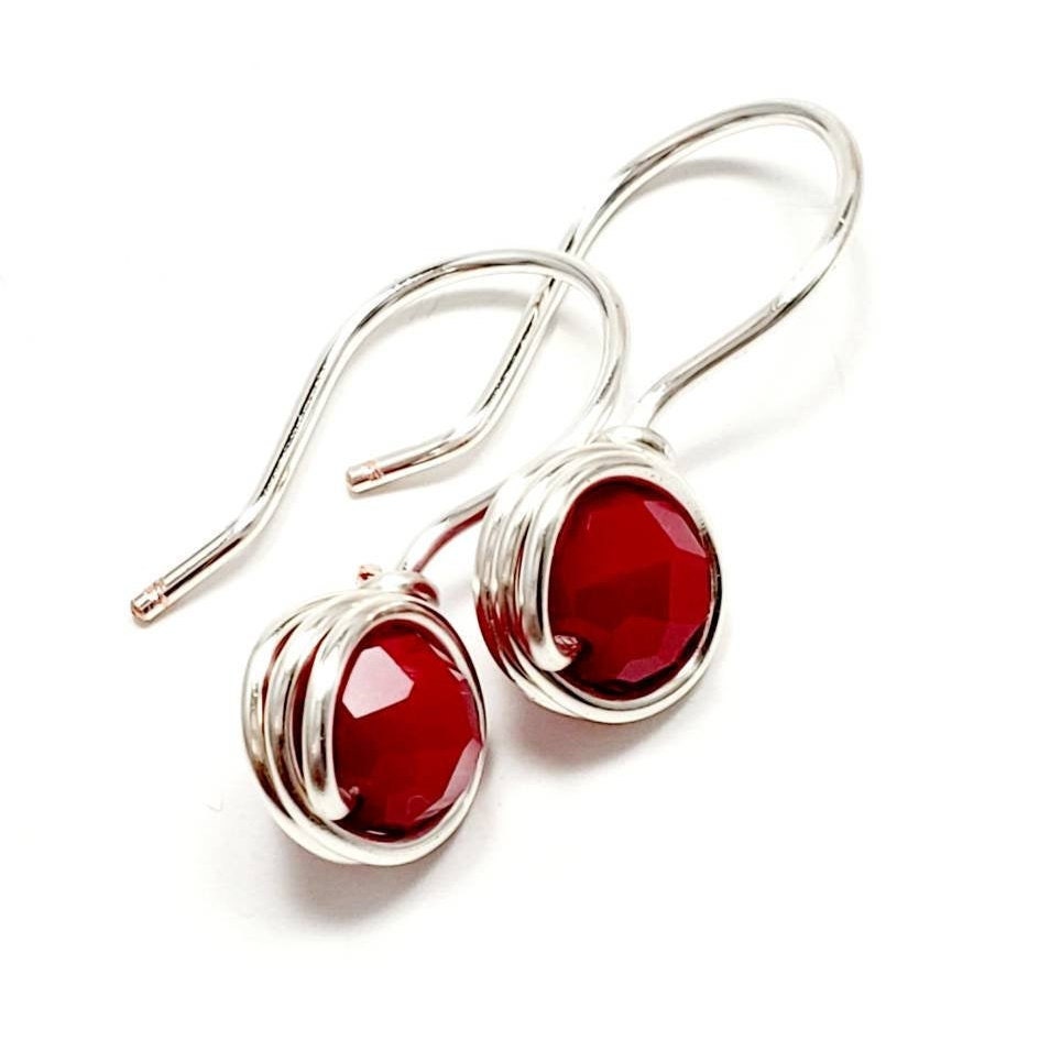 Red Drop Earrings, crystal huggie earrings, minimalist dainty earring, Small Crystal earrings, dainty tiny earrings, dainty earrings huggie