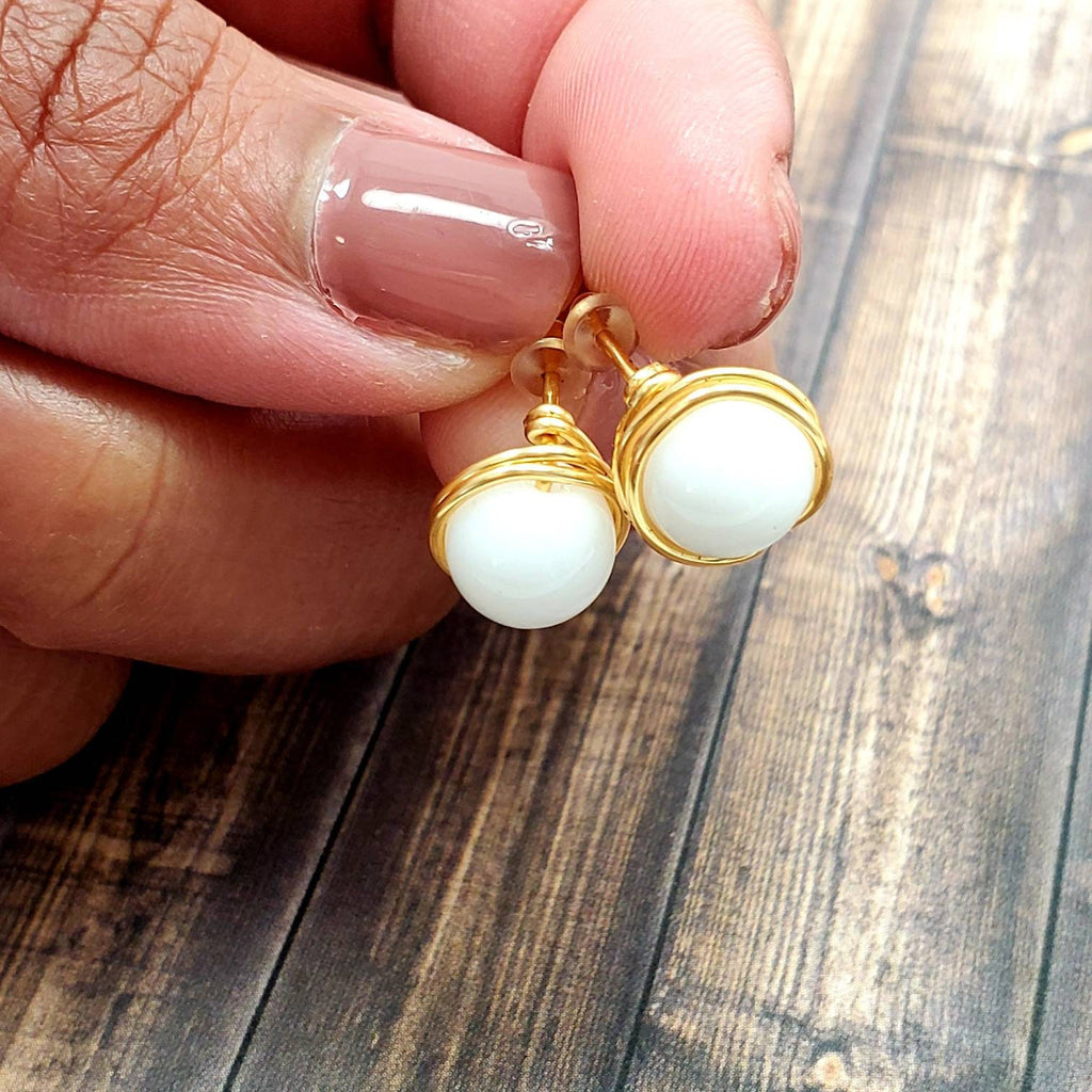 White studs Tiny post earrings, small round earrings, Gold filled dainty earrings, Minimal stud earrings, earrings small, simple earrings