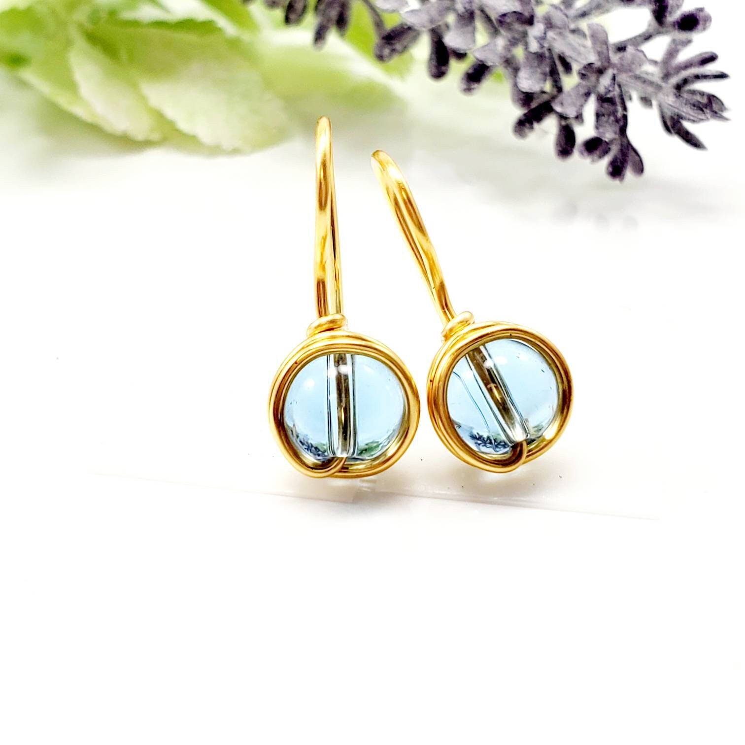 Blue Drop Earrings, Silver Wire Wrapped Blue Dangle Earrings, Simple Wedding Earrings, Something Blue Earrings, Crystal Blue Earrings