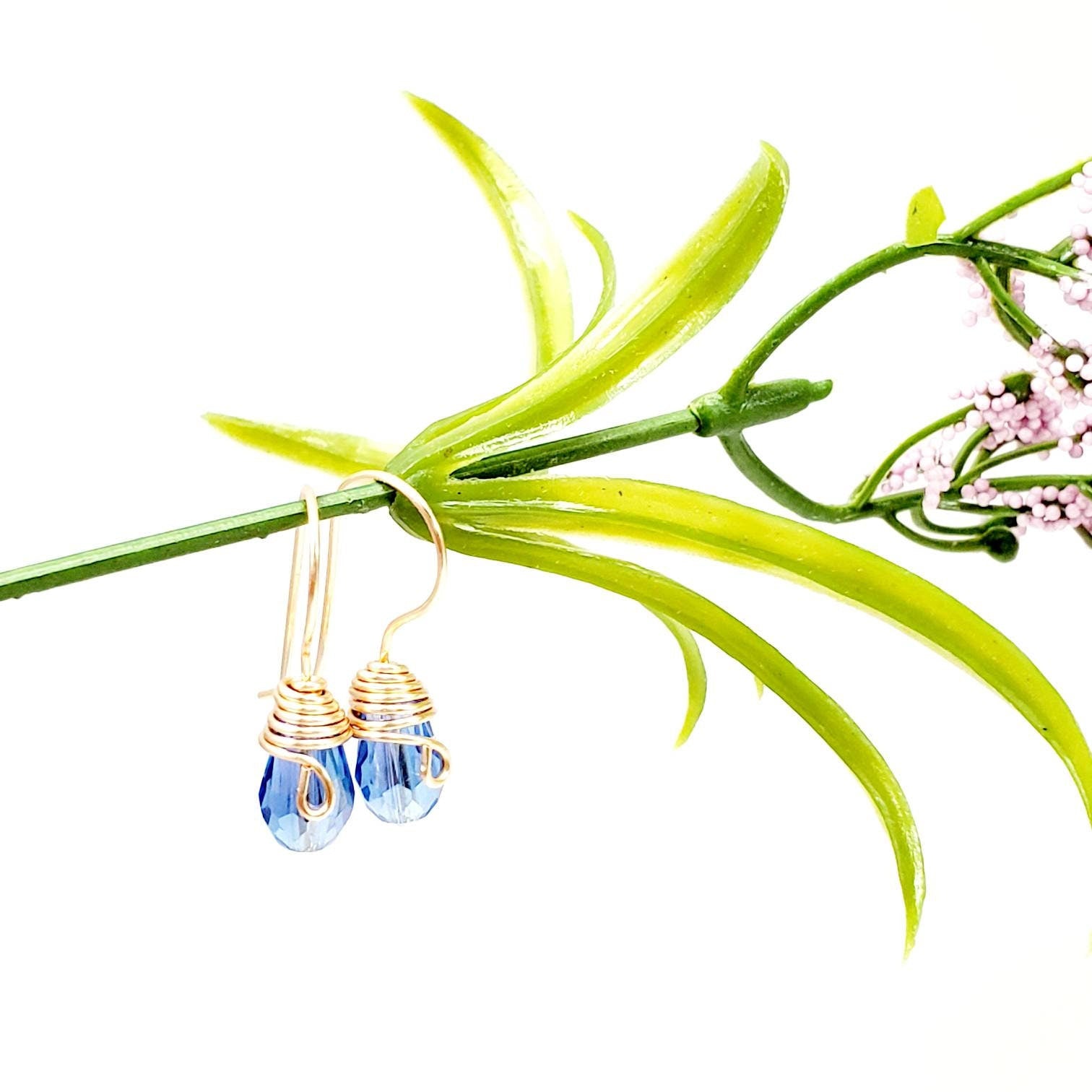 Tiny drop earrings, Small Teardrop Earrings, Blue Teardrop Crystal Earrings, Small Crystal Earrings, Bridesmaids earrings,Prom wedding bride