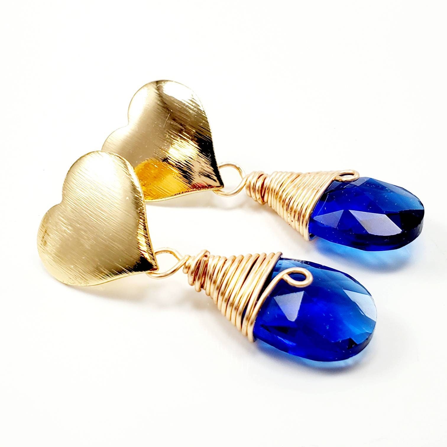 Blue Crystal Drop Earrings,Raw Gemstone Earrings,Something Blue For Bride,Raw Crystal Earrings,Boho Bridal Earrings,Delicate Gold Earrings