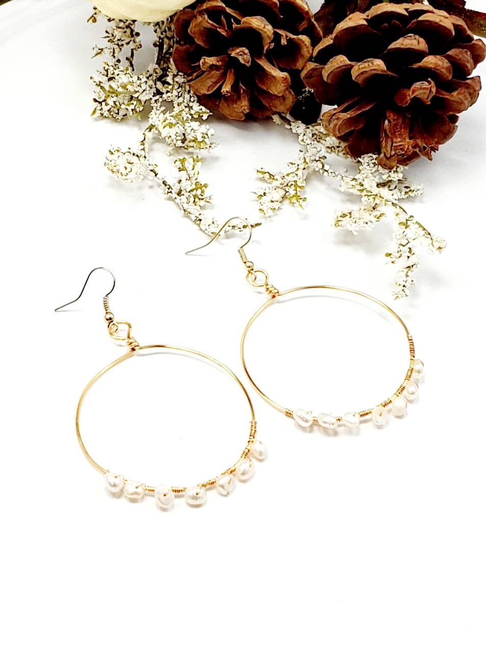 Pearl hoop earrings, Gold filled hoop earrings, Dainty hoop earrings, bridal gifted, weddings- giftful, giftful sister, mothers days gifted