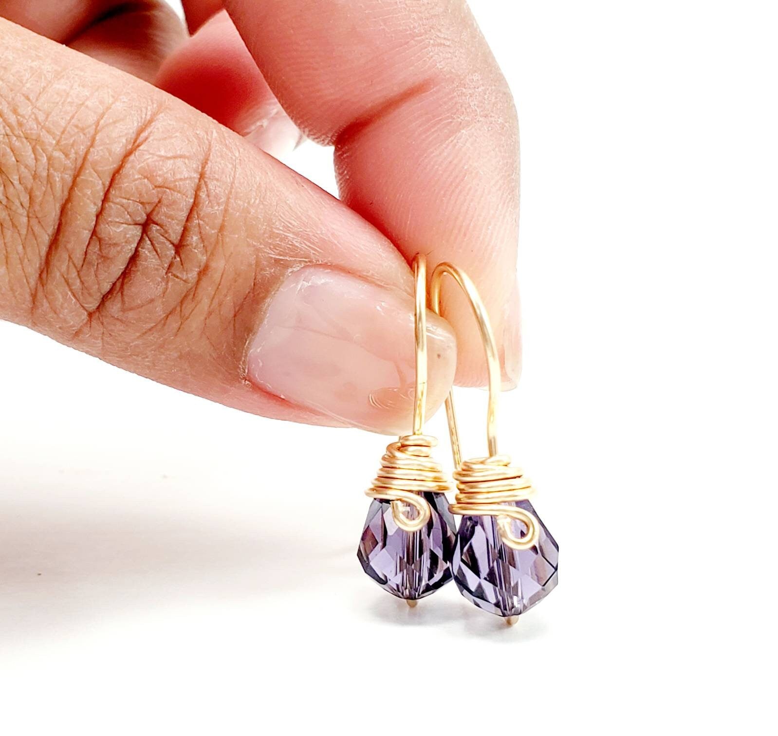 Purple Drop Earrings, Purple Wedding Drop Earrings, Purple Amethyst Bridal Earrings, Purple Crystal Bridal Drop Earrings wedding jewelry