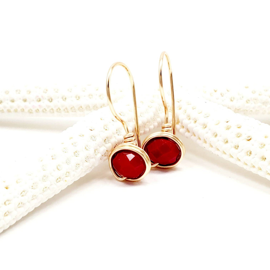 Red Drop Earrings, crystal huggie earrings, minimalist dainty earring, Small Crystal earrings, dainty tiny earrings, dainty earrings huggie