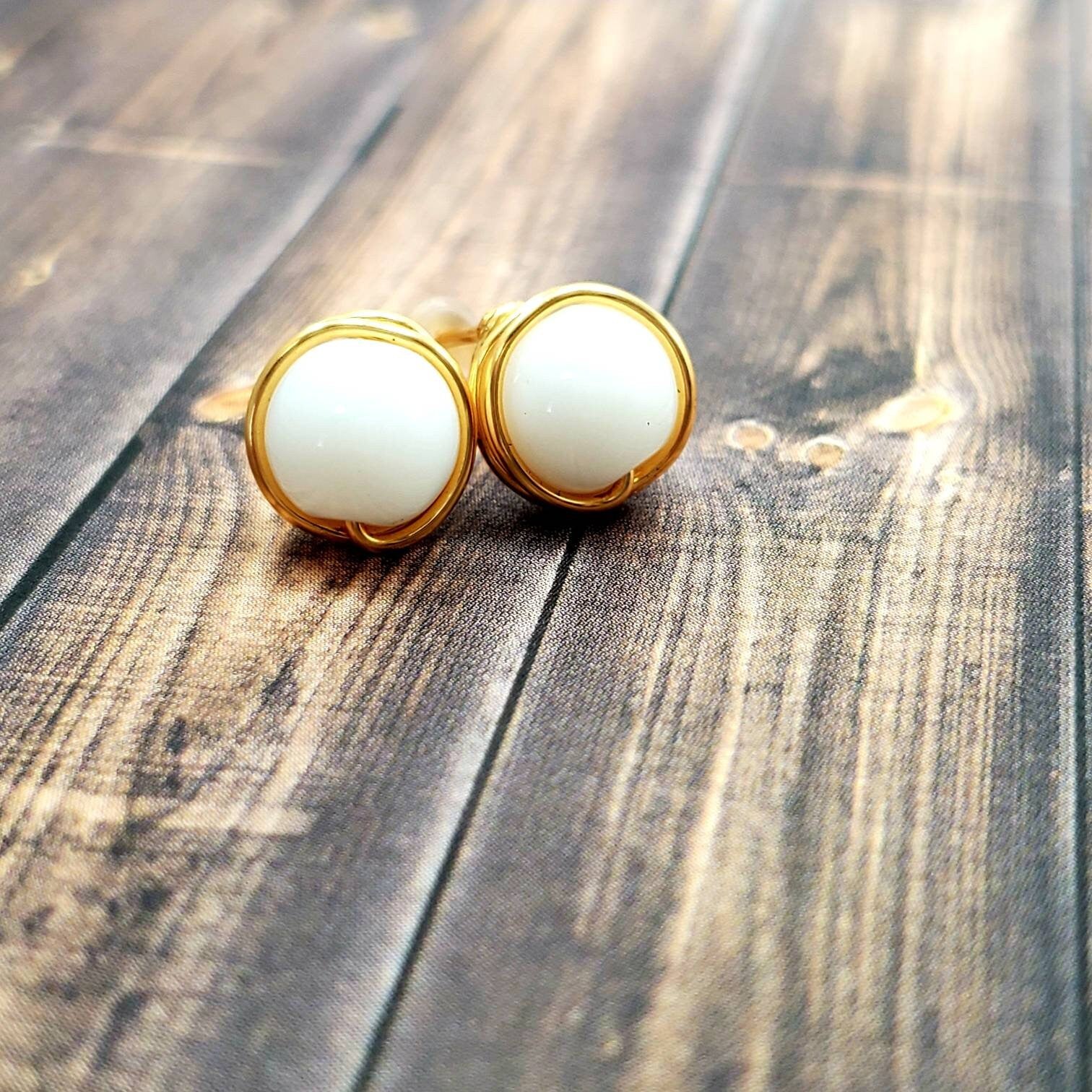 White studs Tiny post earrings, small round earrings, Gold filled dainty earrings, Minimal stud earrings, earrings small, simple earrings
