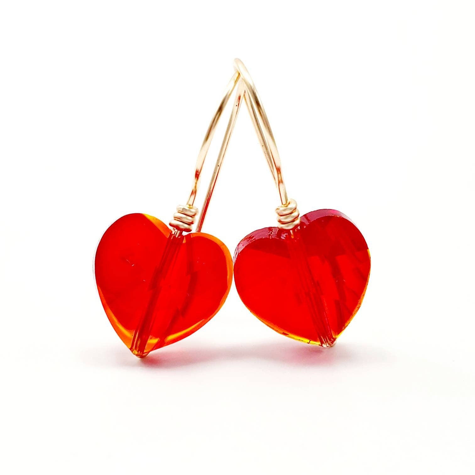 Red heart earrings, Heart Shaped Earrings, Drop Heart Earrings, Heart Drop Earrings, Minimalist Dainty Earrings, minimalistic mini earrings