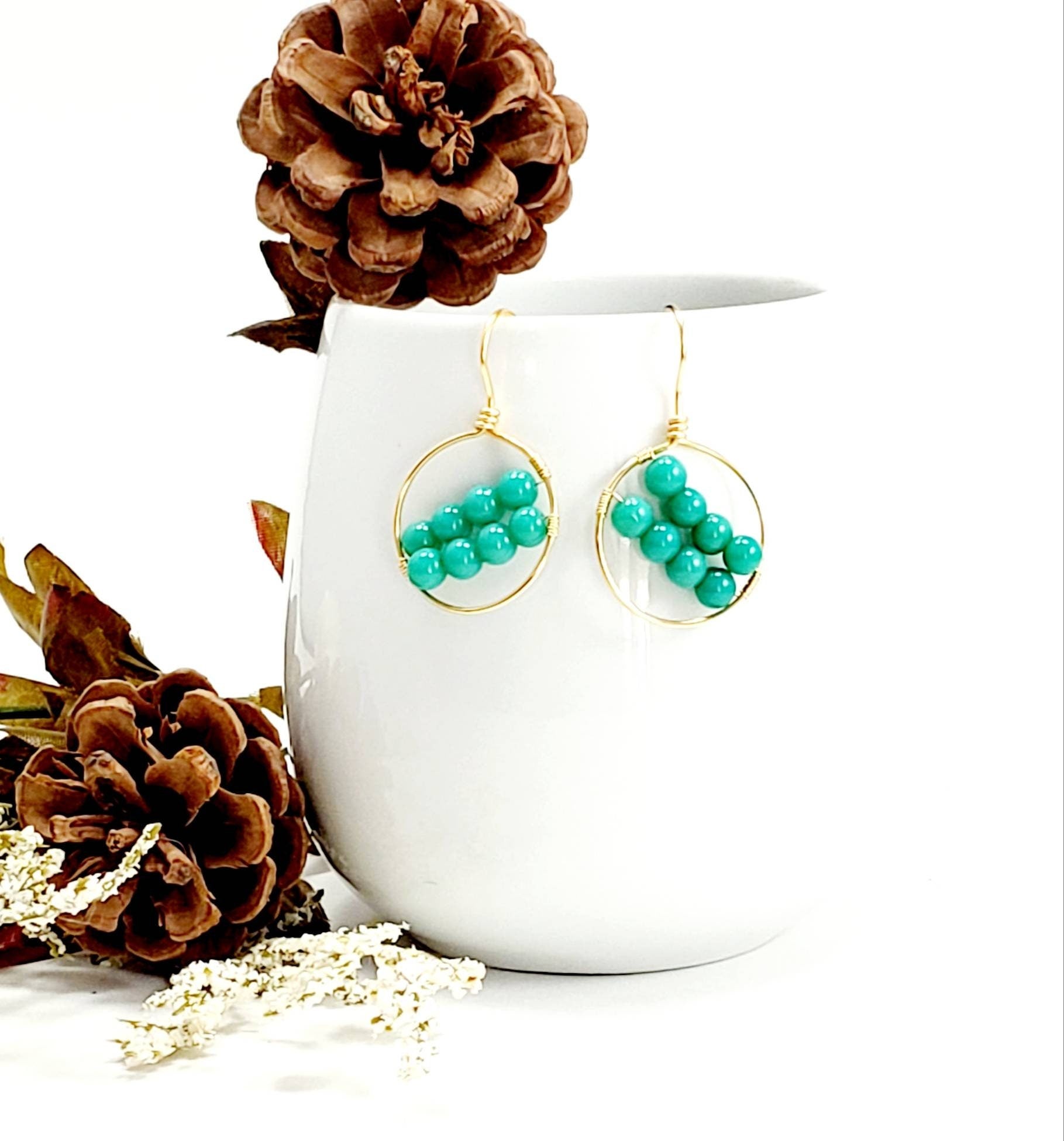 Green Hoop Earrings, Beaded Hoop Earrings, Dainty hoop earrings, Gold hoop earrings, Boho Beaded Hoop Earrings,Bright Beaded Hoop