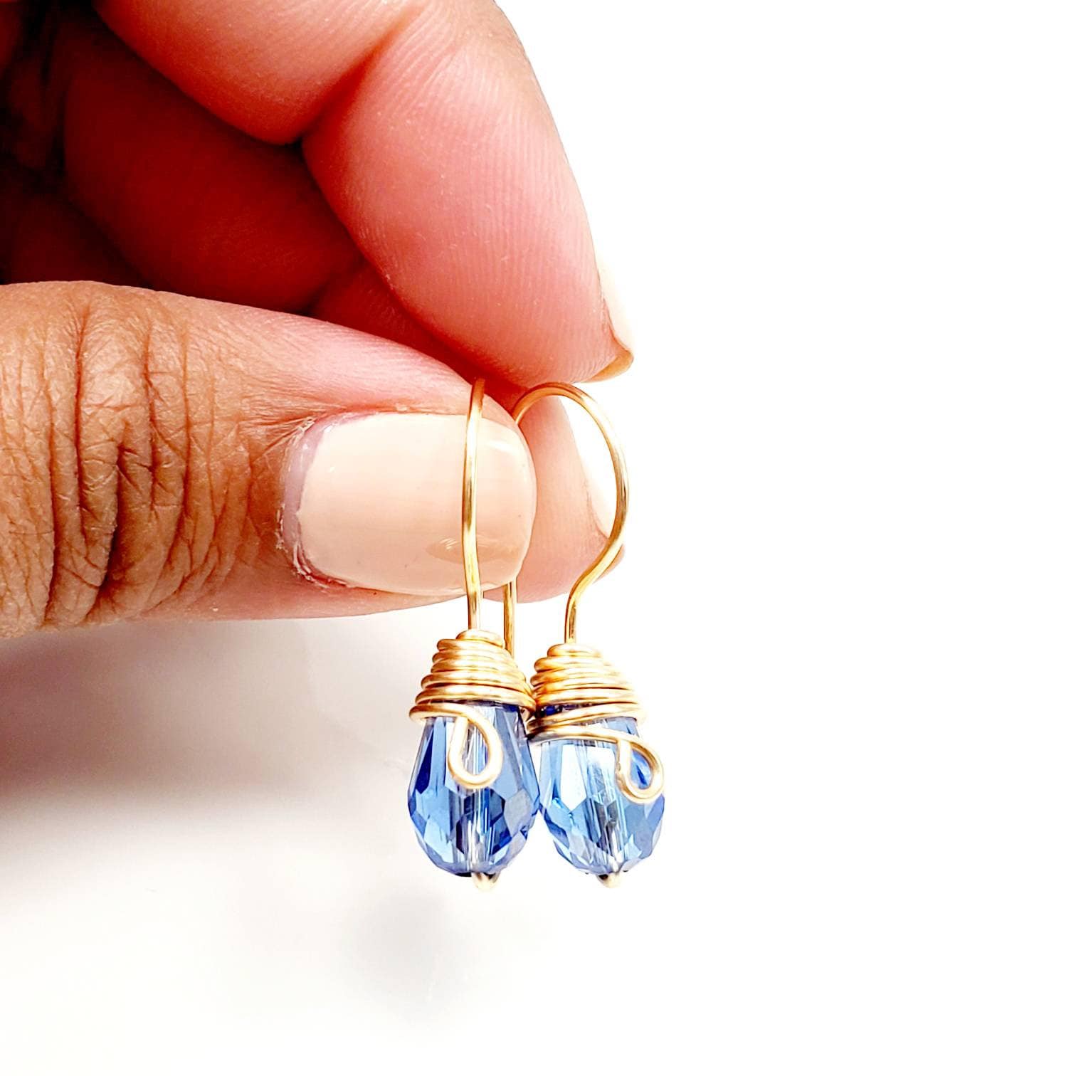 Tiny drop earrings, Small Teardrop Earrings, Blue Teardrop Crystal Earrings, Small Crystal Earrings, Bridesmaids earrings,Prom wedding bride