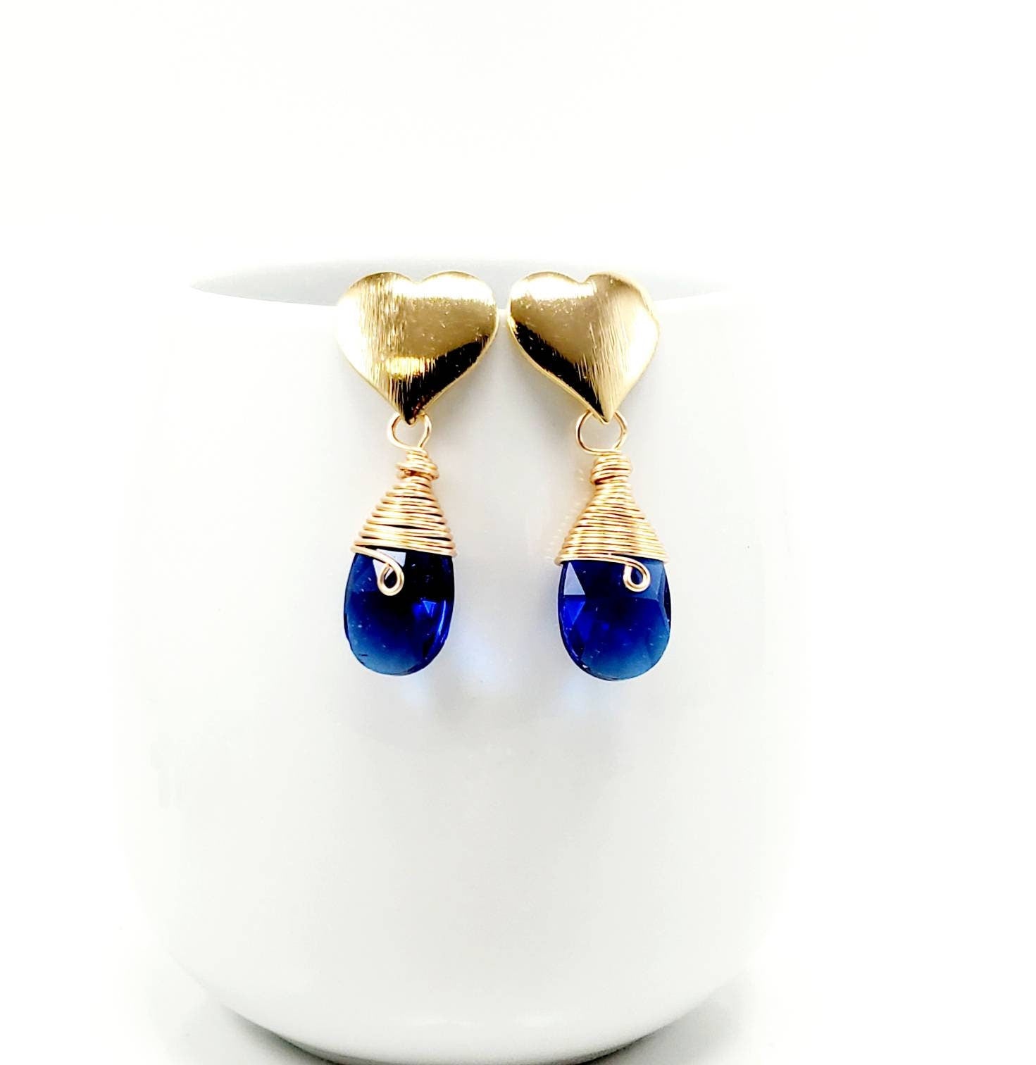 Blue Crystal Drop Earrings,Raw Gemstone Earrings,Something Blue For Bride,Raw Crystal Earrings,Boho Bridal Earrings,Delicate Gold Earrings