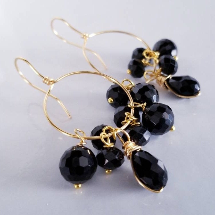 Black Crystal hoop earrings, Charm hoops, Huggie hoop earrings with charm, Thin gold hoop earrings, Thin hoop earrings,Crystal hoop earrings