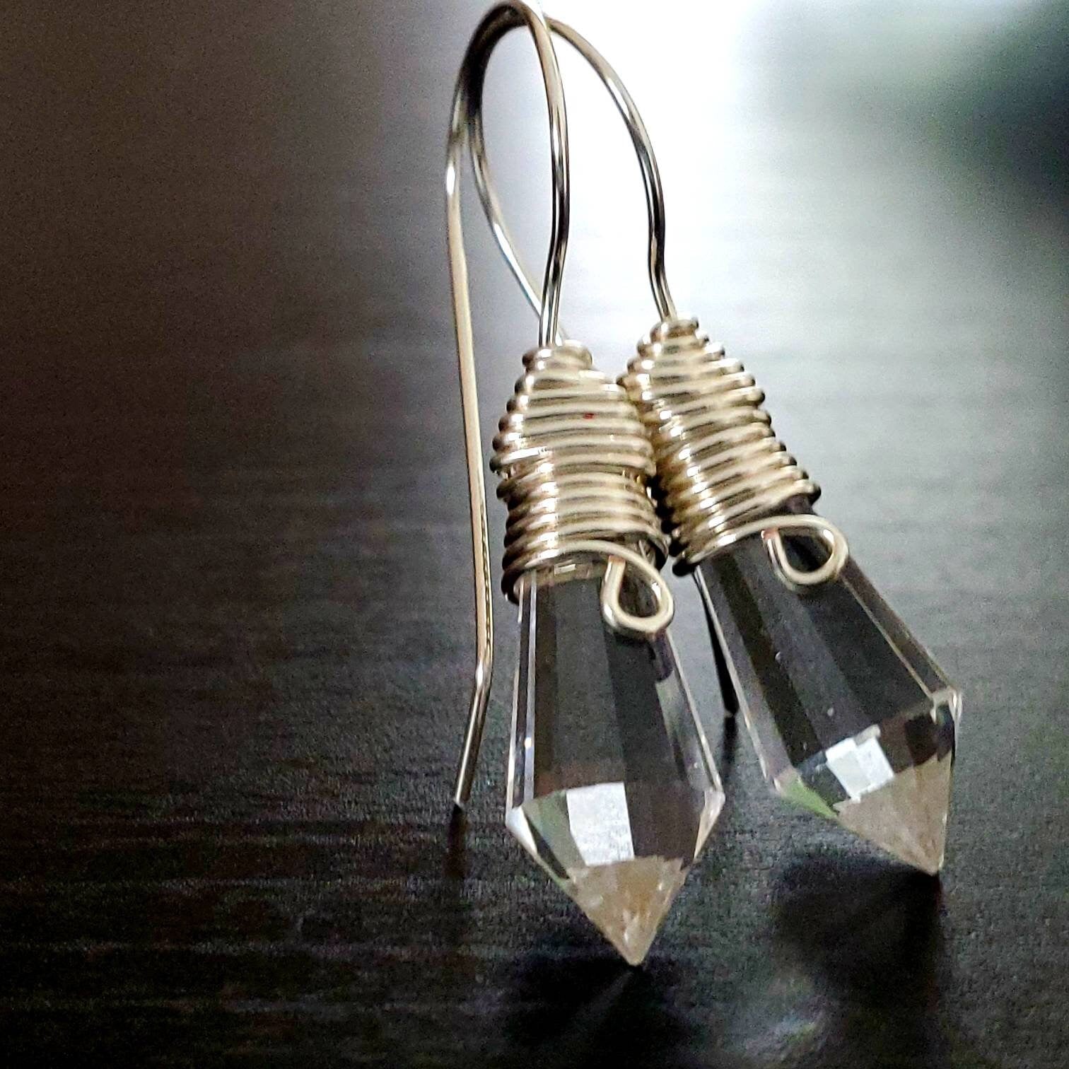 Clear crystal quartz earrings, Clear Silver Earrings, Crystal point earrings, clear quartz earrings dangle, Clear Quartz Silver Earrings