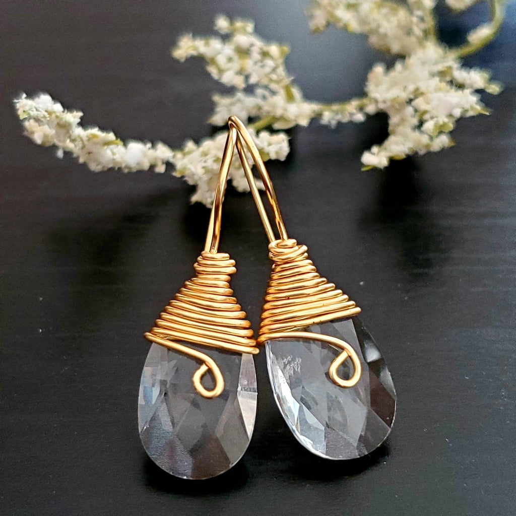 Clear Crystal Teardrop Earrings, Clear Quartz Earrings Silver, Clear Quartz Earrings, Bohemian Teardrop Earrings, Teardrop Crystal Earrings
