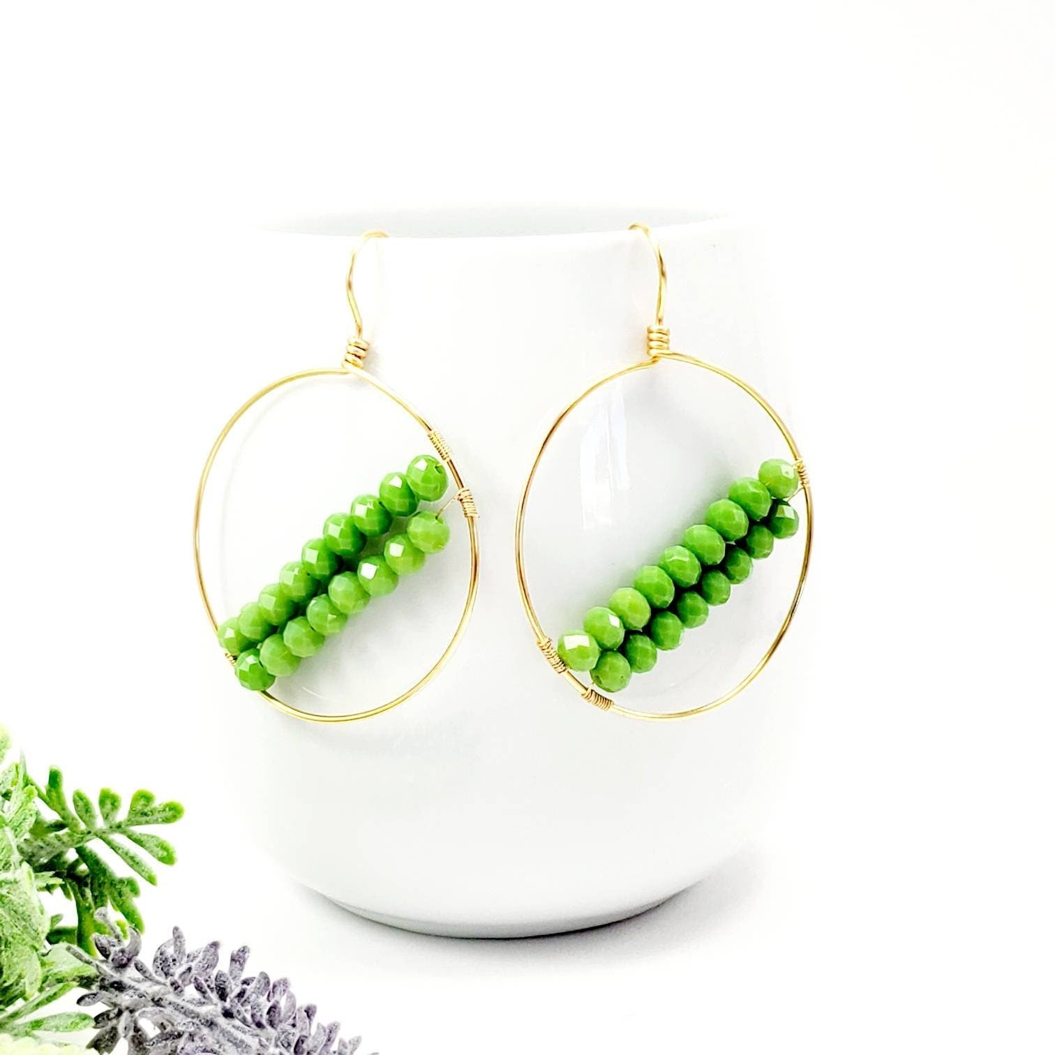 Crystal hoop earrings, thin wire hoop, wire wrap hoop, flat gold hoop, Earring hoop thin, thin hoop earrings, minimalistic hoop earring,