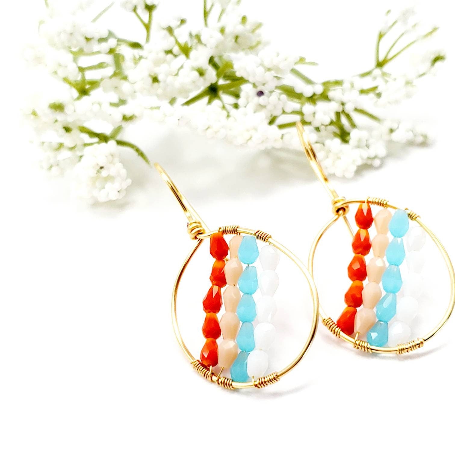 Rainbow huggie hoop earrings, Thin hoop earrings, colorful hoops, gift for- her, wedding gifted, maid-of-honor gift, mama gifte,wife  gifted