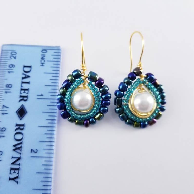 Seed bead earrings, Pearl beads earrings, pearl earrings drop, Pearl bead earrings boho, Bead earrings dangle, Seedbead handmade