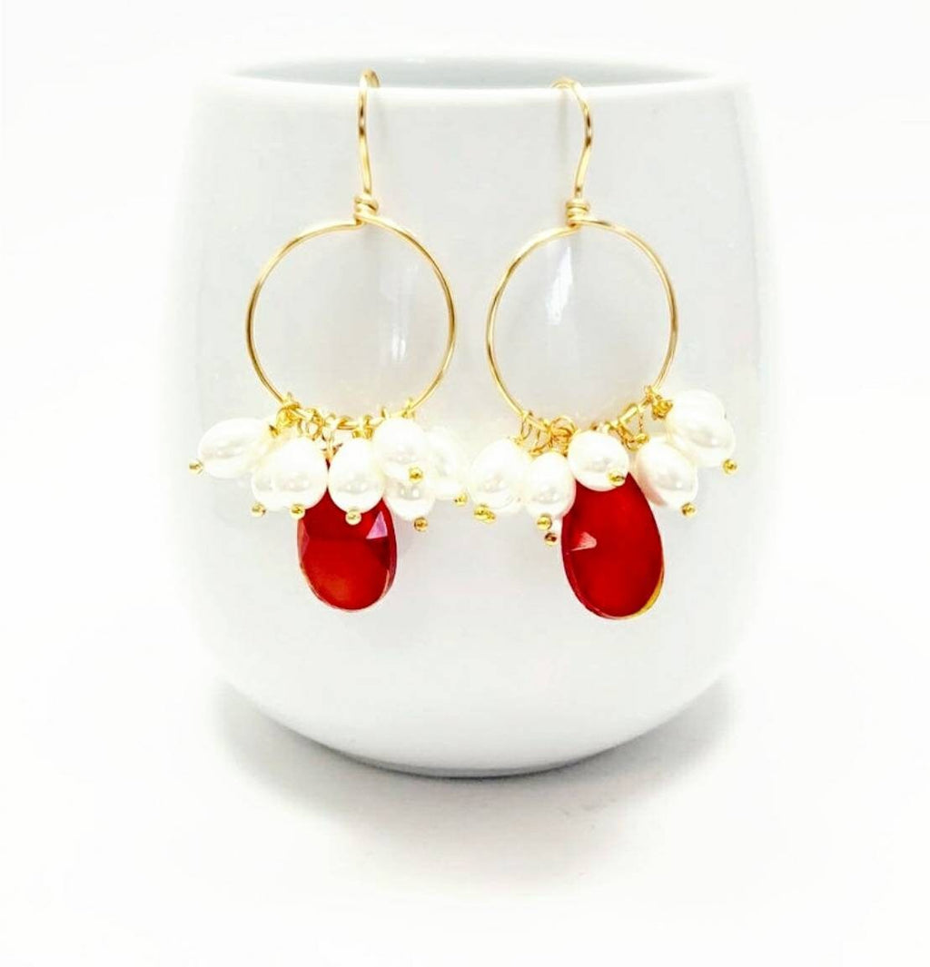 Pearl hoop earrings gold, Dangling Pearl Hoops, Thin gold hoops, Crystal hoop earrings, gifted earrings valentine's gift