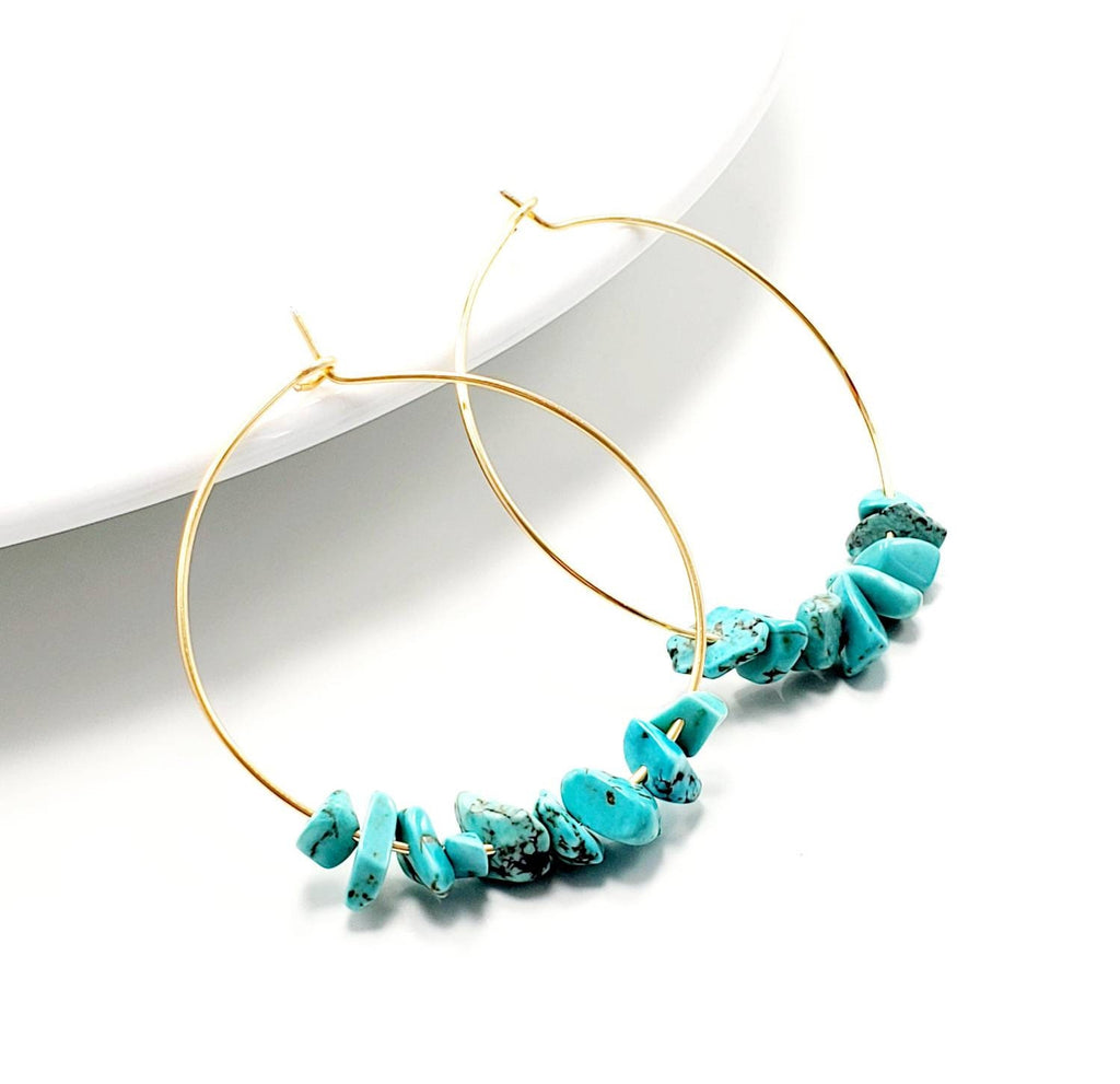 Turquoise thin Hoops, Turquoise Hoop Earrings, Raw Turquoise Earrings, turquoise statement earrings, christmas gifted,christmas gift for mom