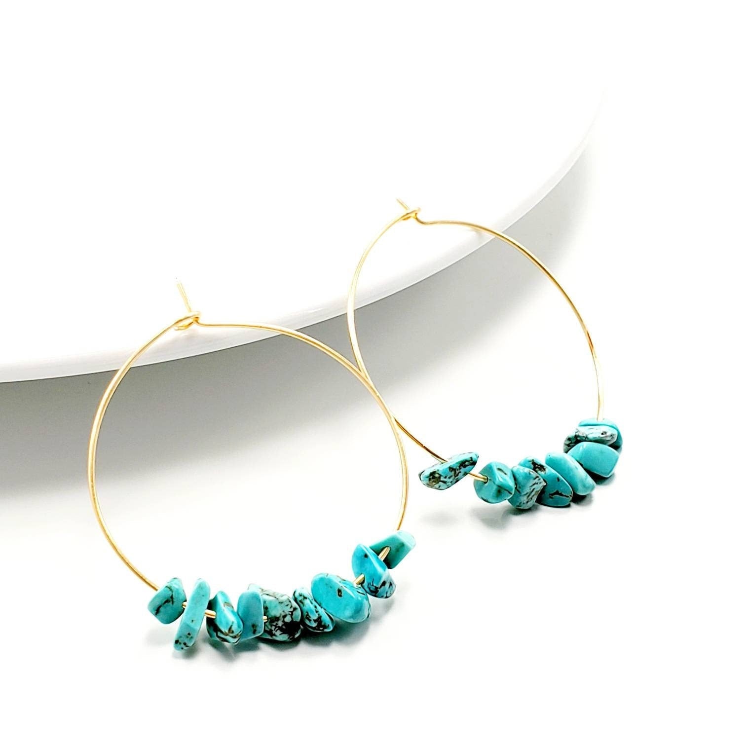 Turquoise hoop earrings, Large thin hoop earrings, big hoops, extra thin hoop, gold thin hoop, thin gold hoops everyday earrings