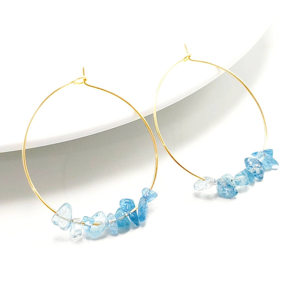 Aquamarine Hoop Earrings, Birthstone Hoop Earrings, Raw Aquamarine Hoops, Hoop Earrings With Stones, March Birthstone, Birthstone gift