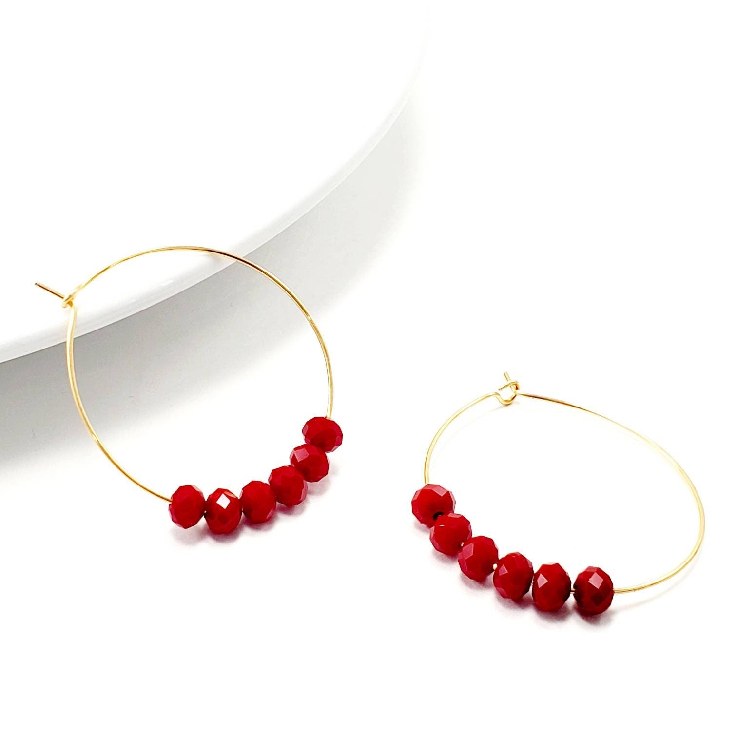 Crystal Hoop Earrings, Big Hoop Earrings, Thin Hoop Earrings, Dainty Hoop Earrings, Red earring gifts, Minimalistic earrings, Gifted earring