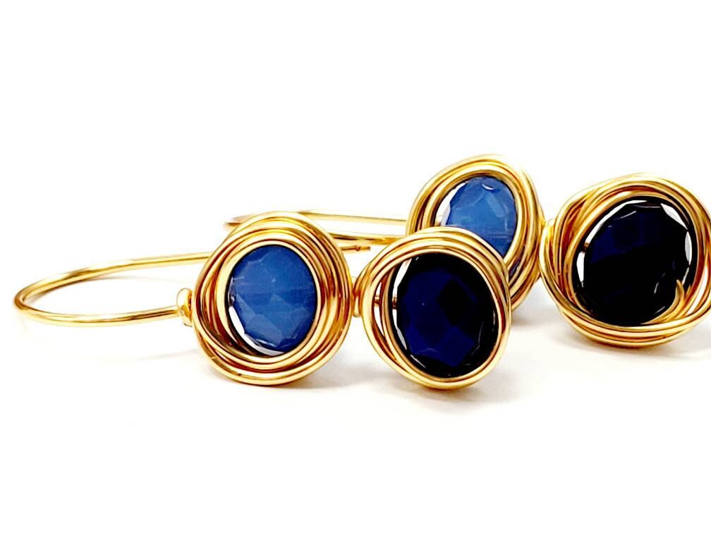 Crystal drop earrings, Blue drop earrings, Navy earrings, Bridesmaids earrings, something blue, delicate tears drops, classic earrings