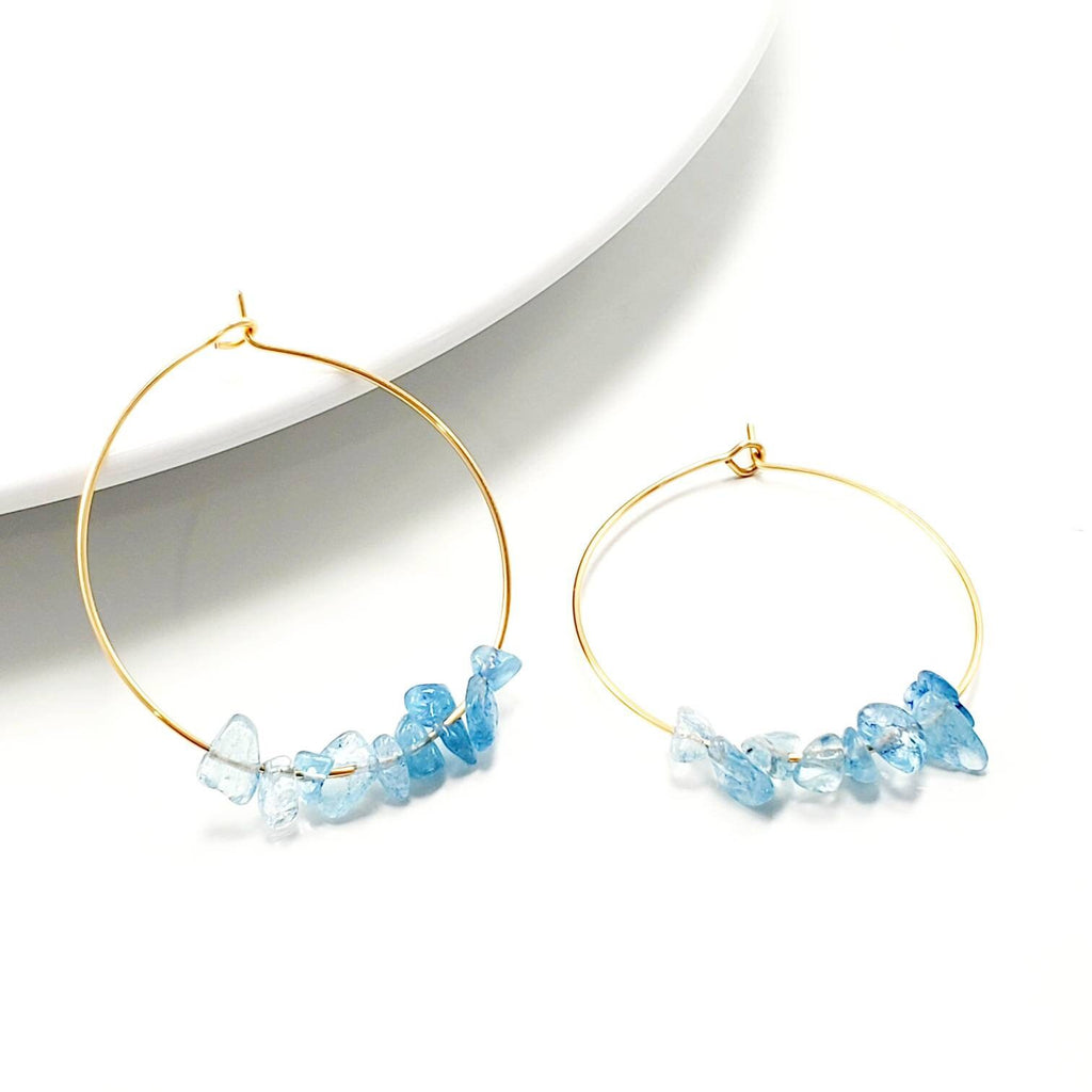 Aquamarine Hoop Earrings, Birthstone Hoop Earrings, Raw Aquamarine Hoops, Hoop Earrings With Stones, March Birthstone, Birthstone gift