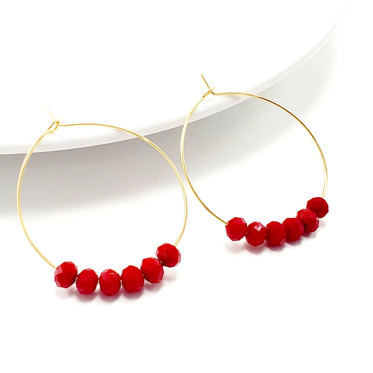 Crystal Hoop Earrings, Big Hoop Earrings, Thin Hoop Earrings, Dainty Hoop Earrings, Red earring gifts, Minimalistic earrings, Gifted earring