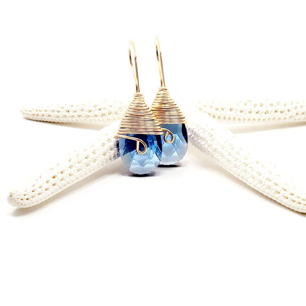 Blue drop earrings, Long teardrop earrings, Crystal dangling earrings, Bridal earrings, Blue earrings, Long crystal teardrop earrings