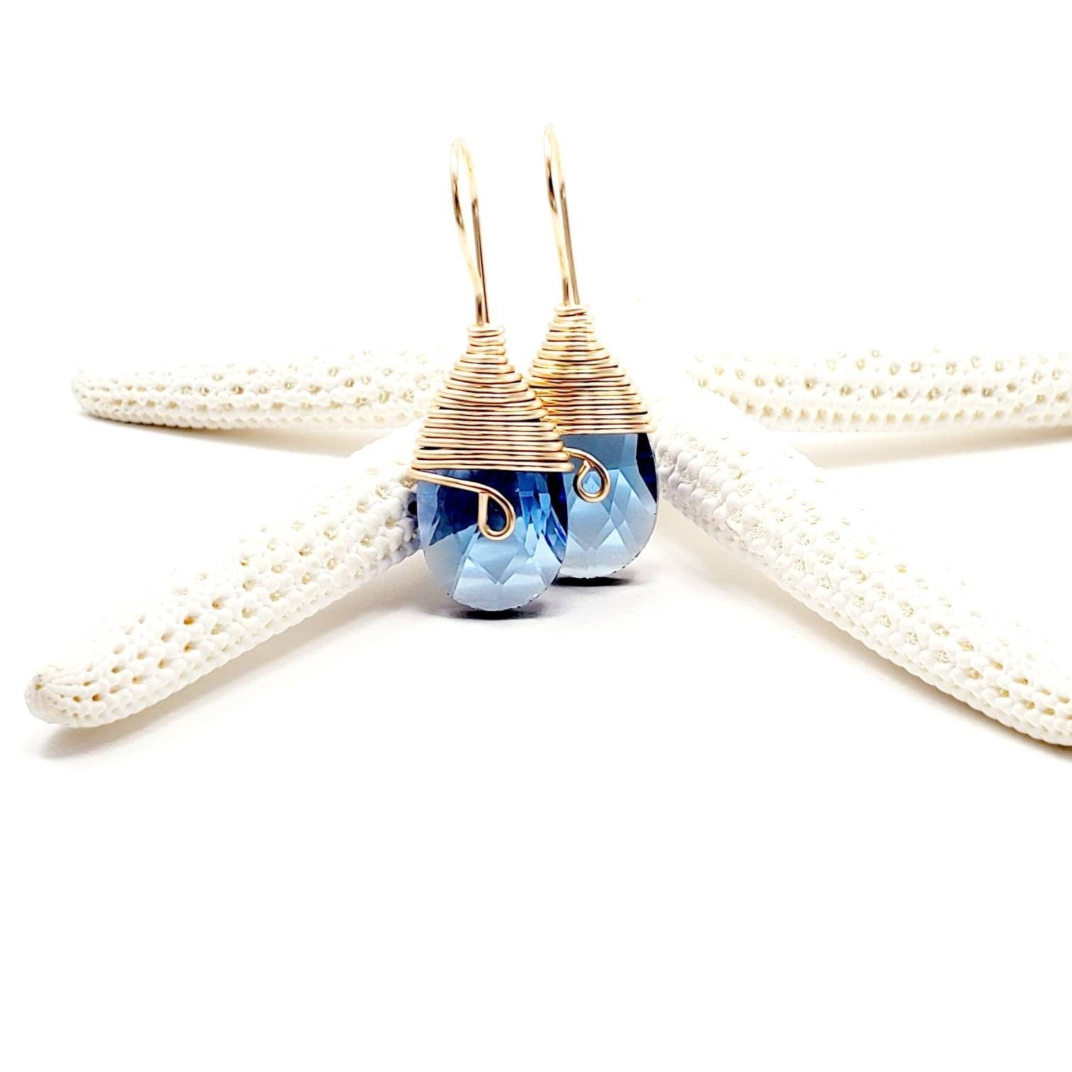 Blue drop earrings, Long teardrop earrings, Crystal dangling earrings, Bridal earrings, Blue earrings, Long crystal teardrop earrings