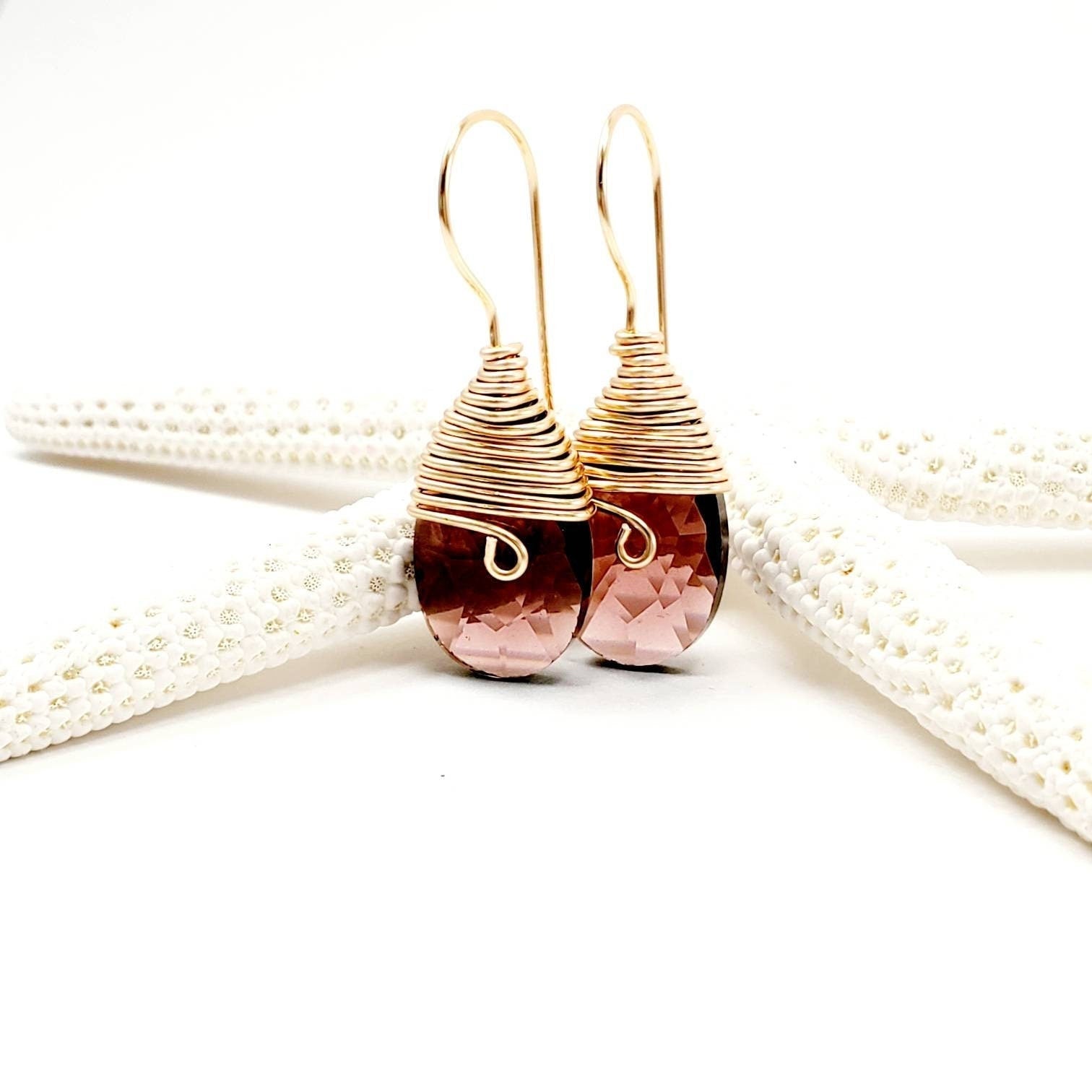 Drop water Purple Crystal Earrings, Tear drop earrings, Crystal Bridal Earrings, asymmetrical earrings