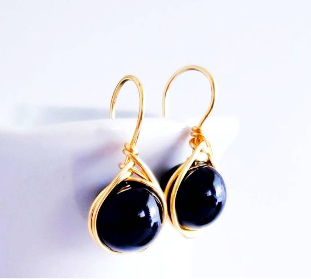 Black pearl earrings drop Large