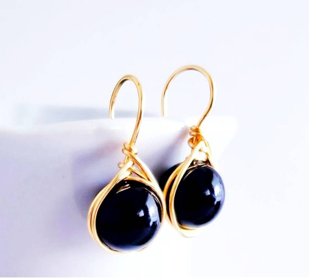 Black pearl earrings drop Large