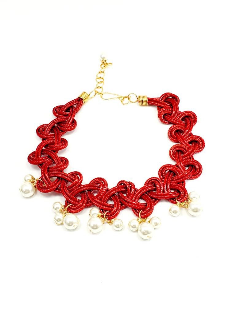 Choker red, Pearl choker necklace, dainty necklace red, chunky choker necklace, leather choker red, gifted choker, chunky charm necklace