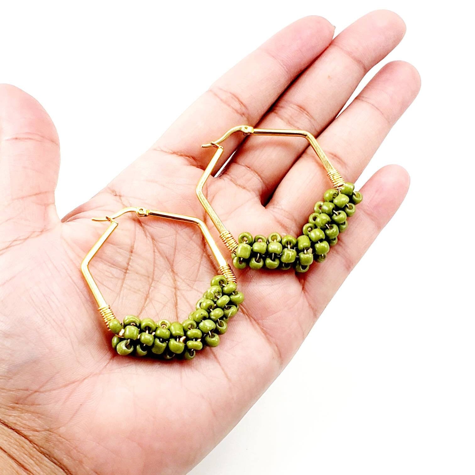 Hexagon Hoops Earrings, Beaded earrings hoop, Thick gold hoops, Gold filled hoops, dainty hoops earrings, mom giftful gift, giftful earrings