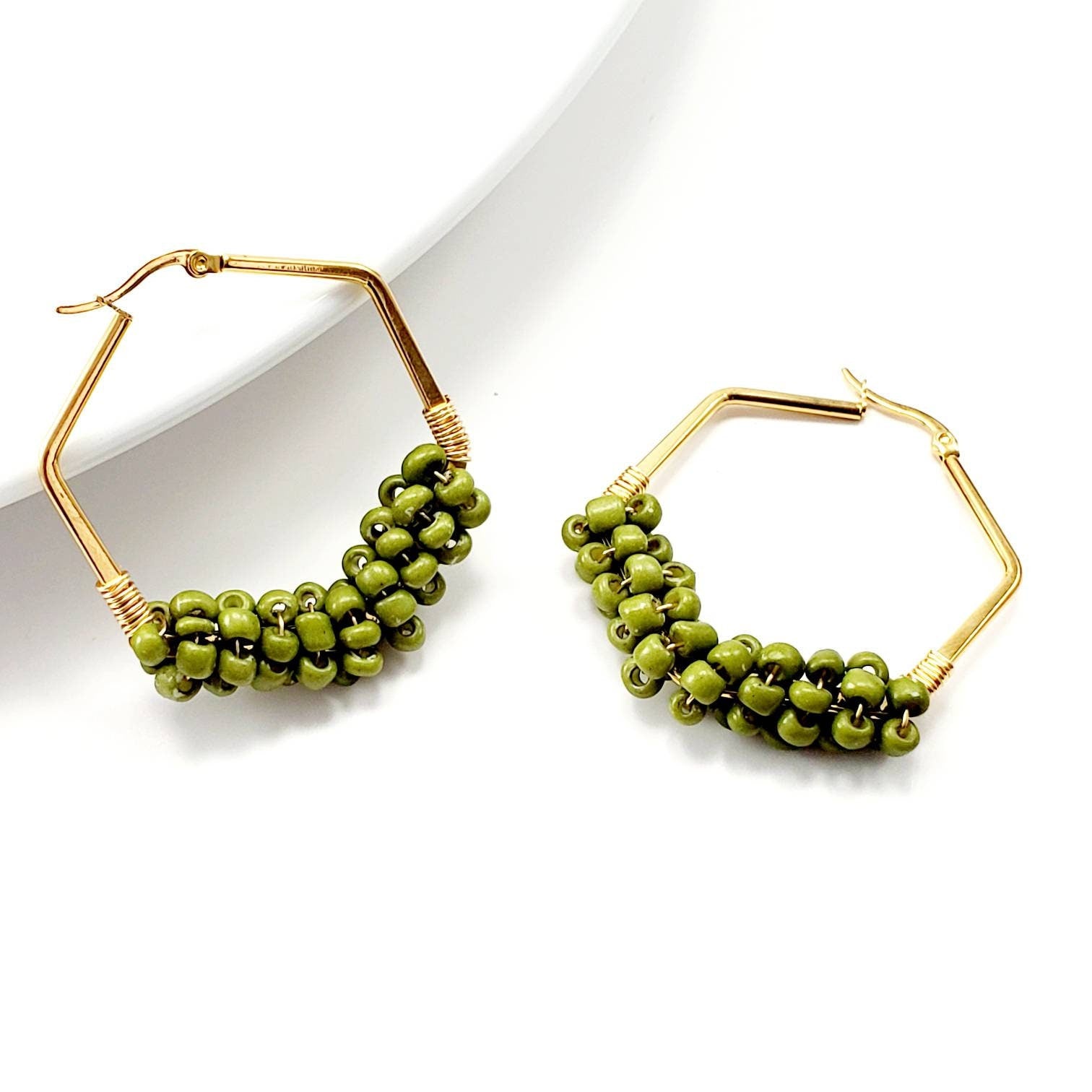 Hexagon Hoops Earrings, Beaded earrings hoop, Thick gold hoops, Gold filled hoops, dainty hoops earrings, mom giftful gift, giftful earrings