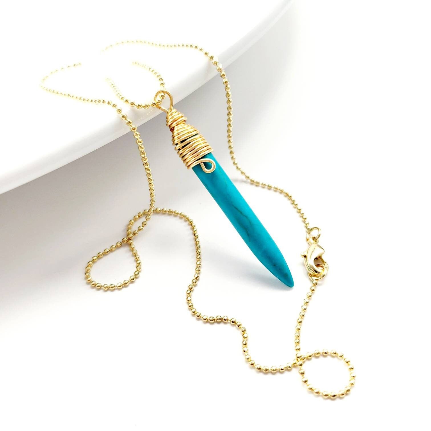 Spike Turquoise necklace, Dainty turquoise necklace, dainty  thin necklace, turquoise stone, gold thin necklace chain, gifted mom giftful