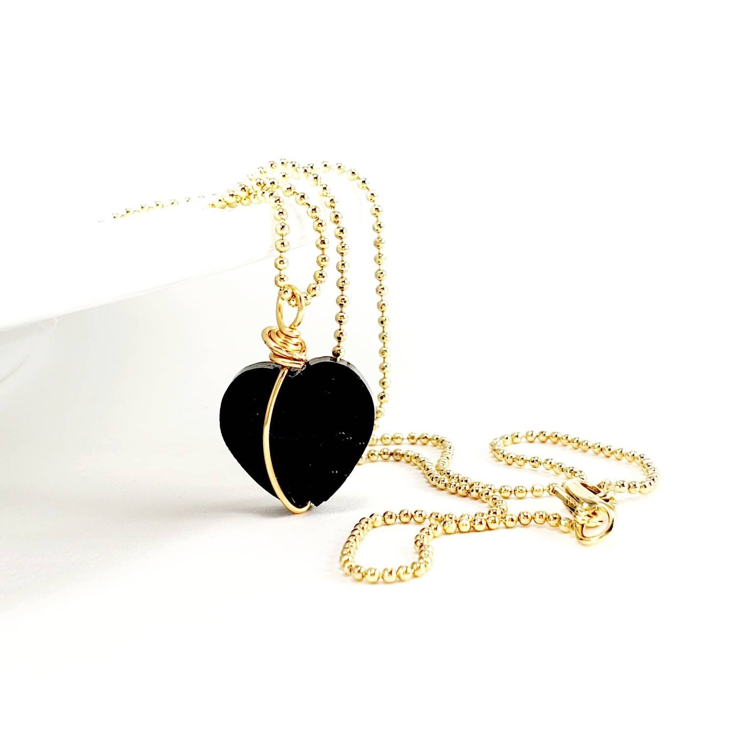 Black Heart Necklace, heart necklace gifted, thin chain necklace, balls necklace, gifted jewelry necklace, gifted valentine's necklace