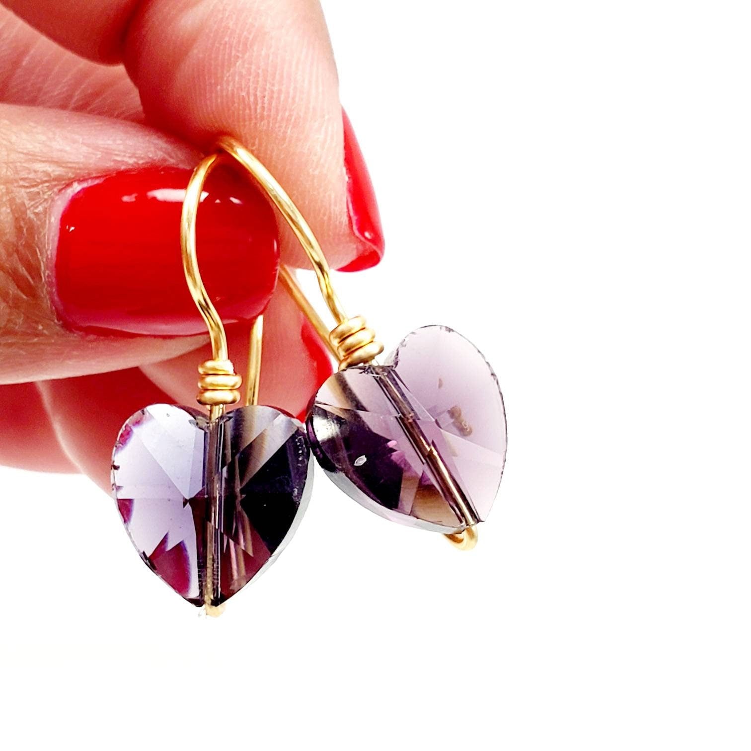 Heart Crystal Earrings, Tiny drop earrings, Heart Dangle Earrings, Crystal Heart Earrings, Love Crystal Earrings, Crystal Earrings Gift