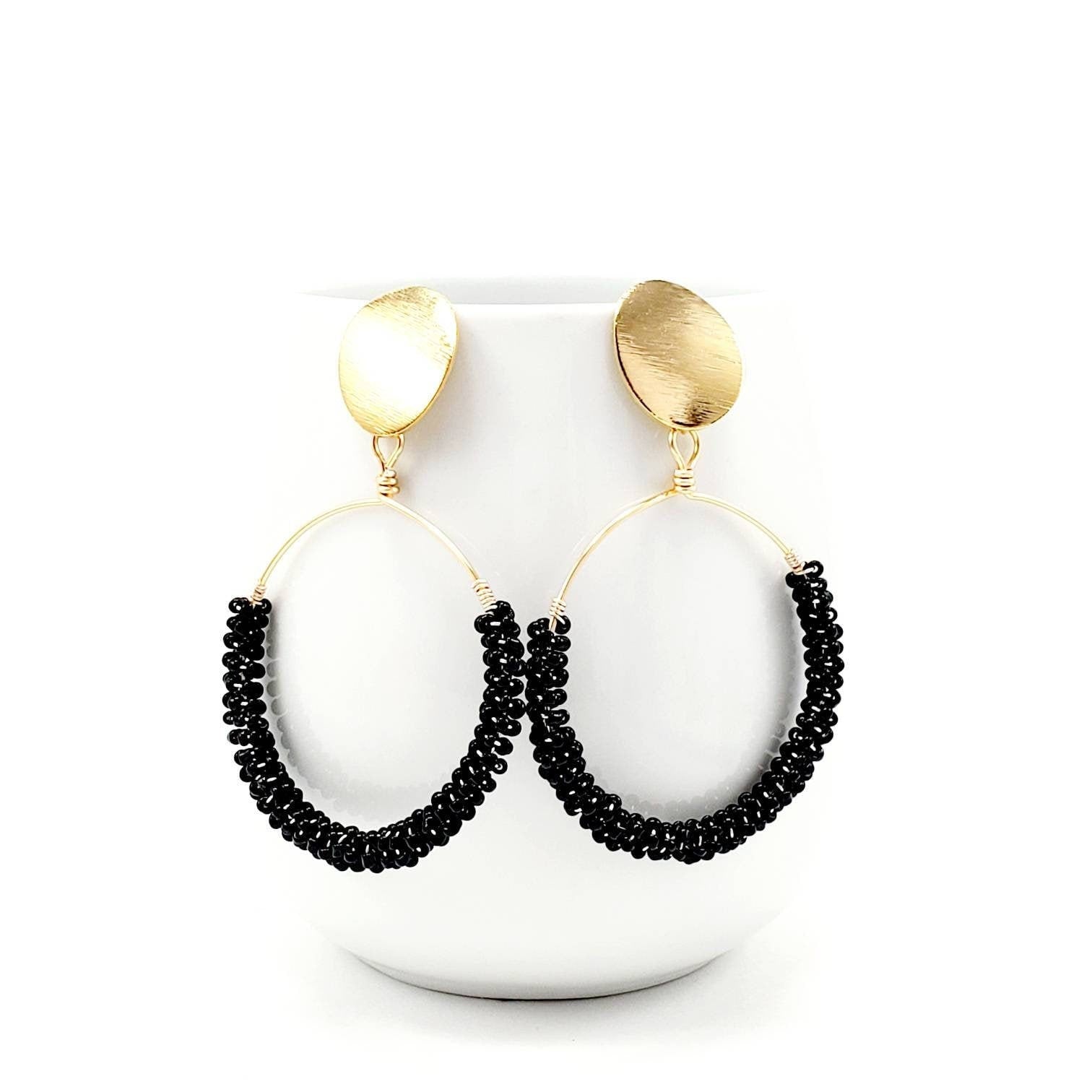 Beaded hoops earrings, Dainty hoop earrings, Gold large hoops, Gold Thick gold hoop earrings,Big hoop earrings,2inch gold hoops,gift for her