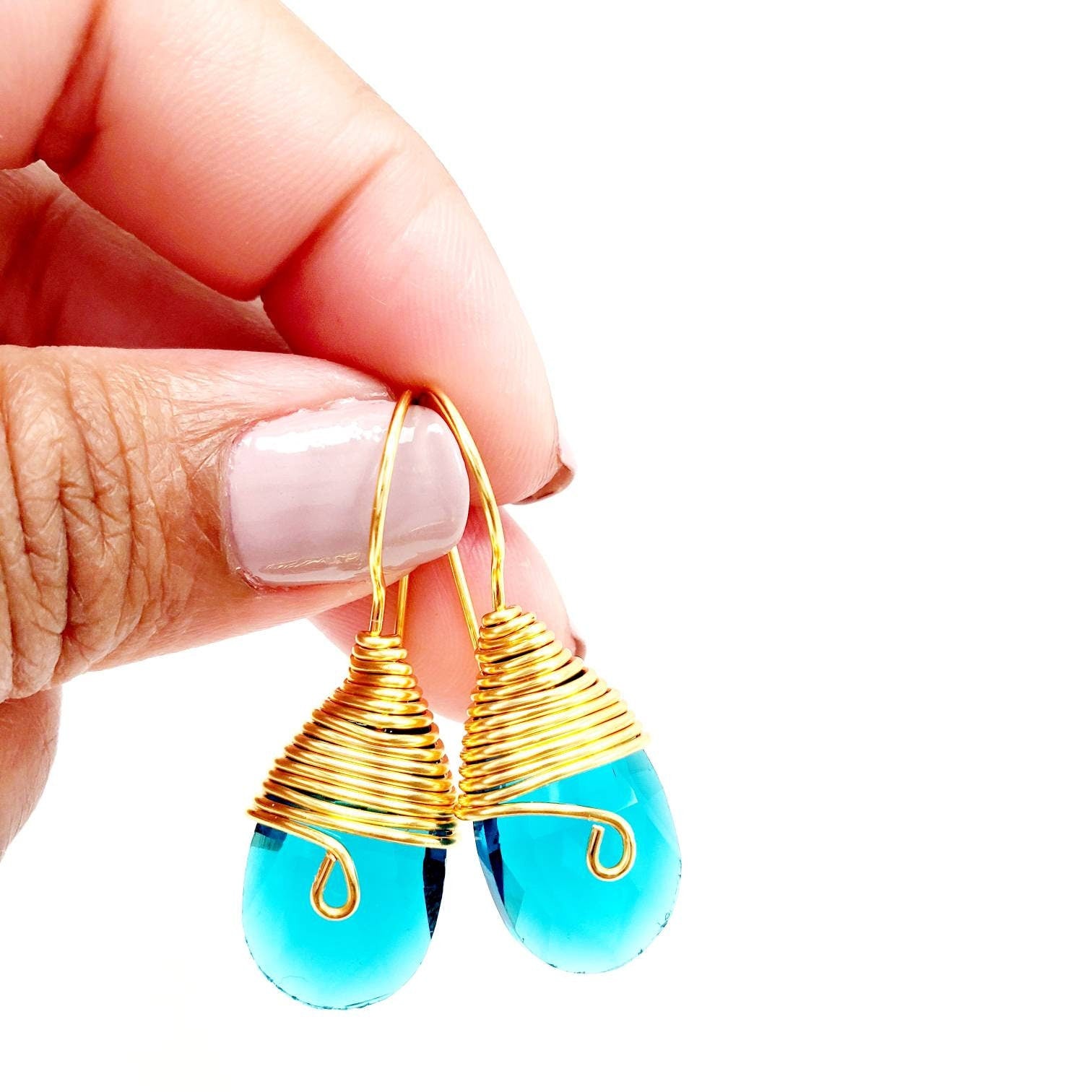 Blue teardrop earrings, Teardrop crystal earrings, Bohemian teardrop earrings, Blue Gemstone Waterdrop Earrings, Bridal Crystal Earrings,
