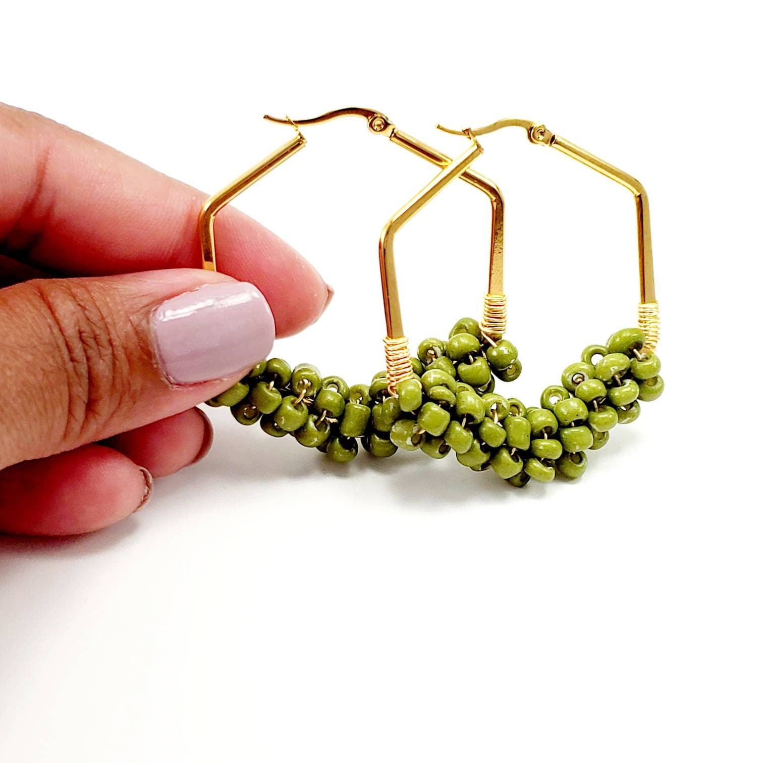 Hexagon Hoops Earrings, Beaded earrings hoop, Thick gold hoops, Gold filled hoops, dainty hoops earrings, mom giftful gift, giftful earrings