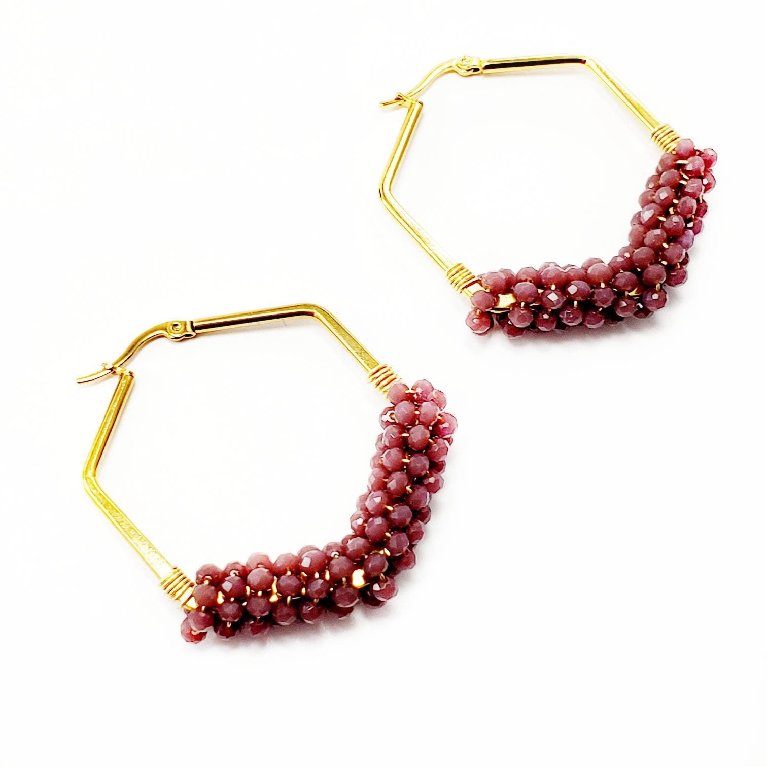 Chunky hoop earrings, Thick gold hoops, Gold filled hoops, Hoop earrings with charm, Hexagon hoop earrings, Hypoallergenic hoop earrings