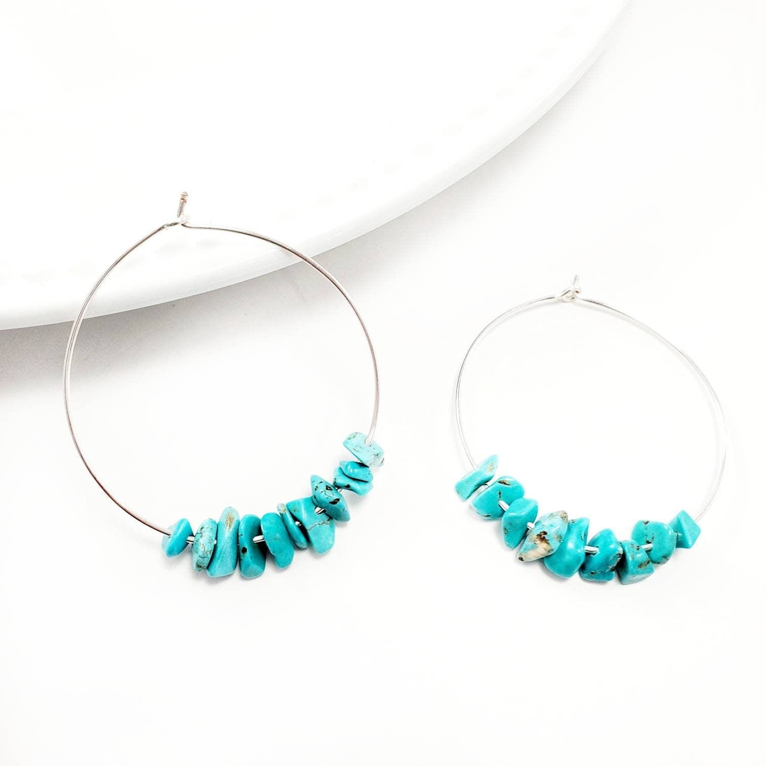 Turquoise hoop earrings, Large thin hoop earrings, big hoops, extra thin hoop, gold thin hoop, thin gold hoops everyday earrings