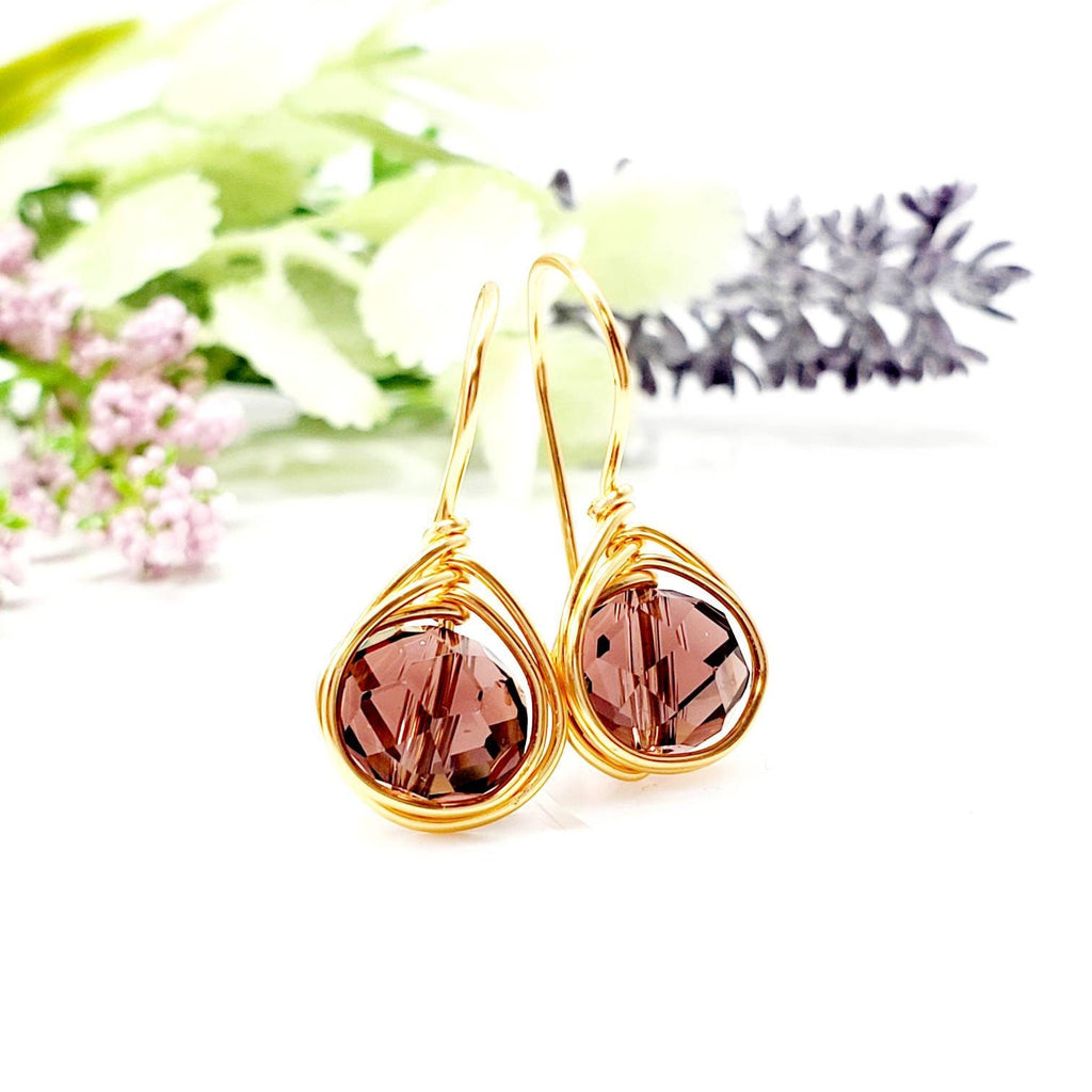 Crystal Earrings for Women, Elegant Bridal Crystal Dangle, Drop earring, Purple Wedding Earrings, Small earrings, Bride earring bridesmaid