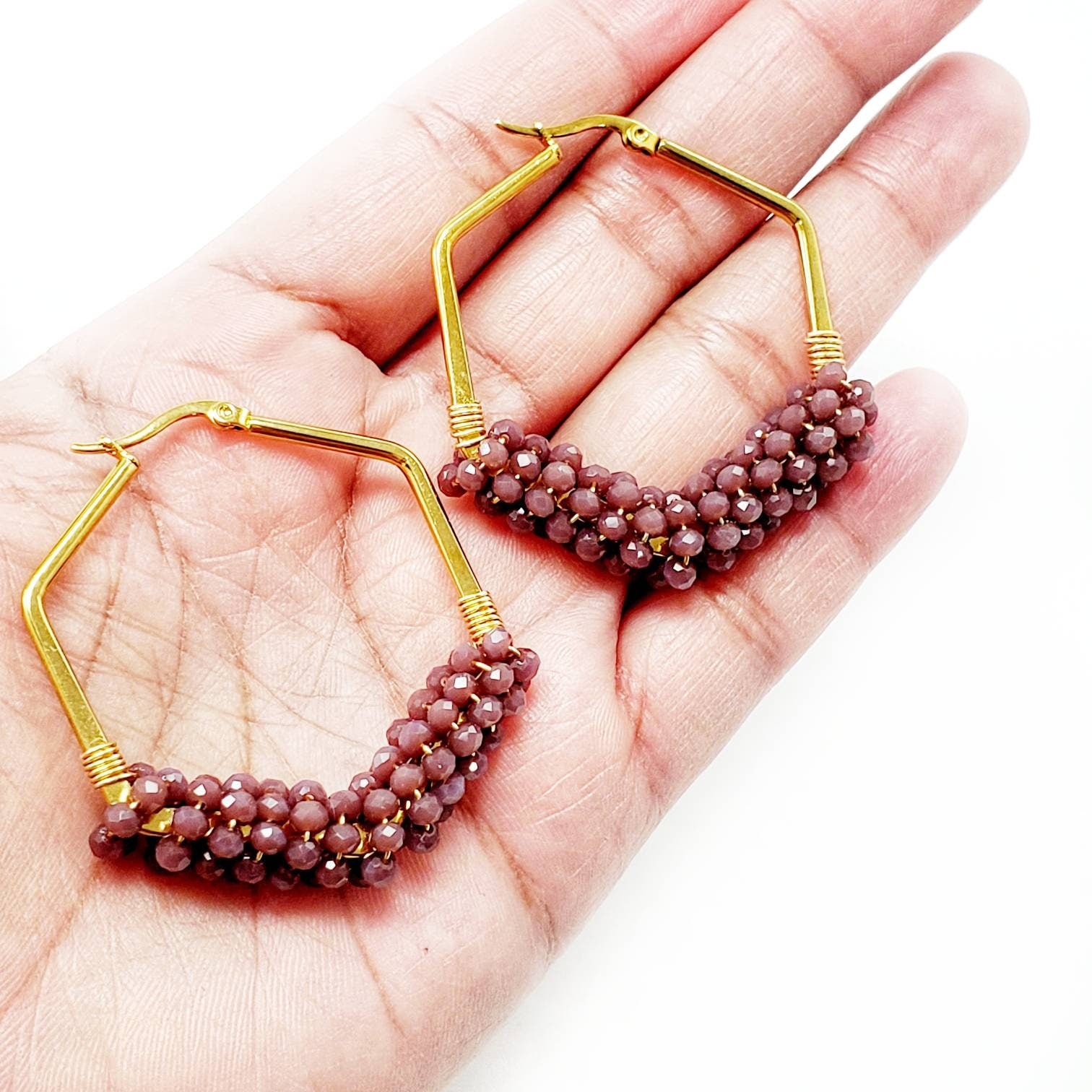 Chunky hoop earrings, Thick gold hoops, Gold filled hoops, Hoop earrings with charm, Hexagon hoop earrings, Hypoallergenic hoop earrings