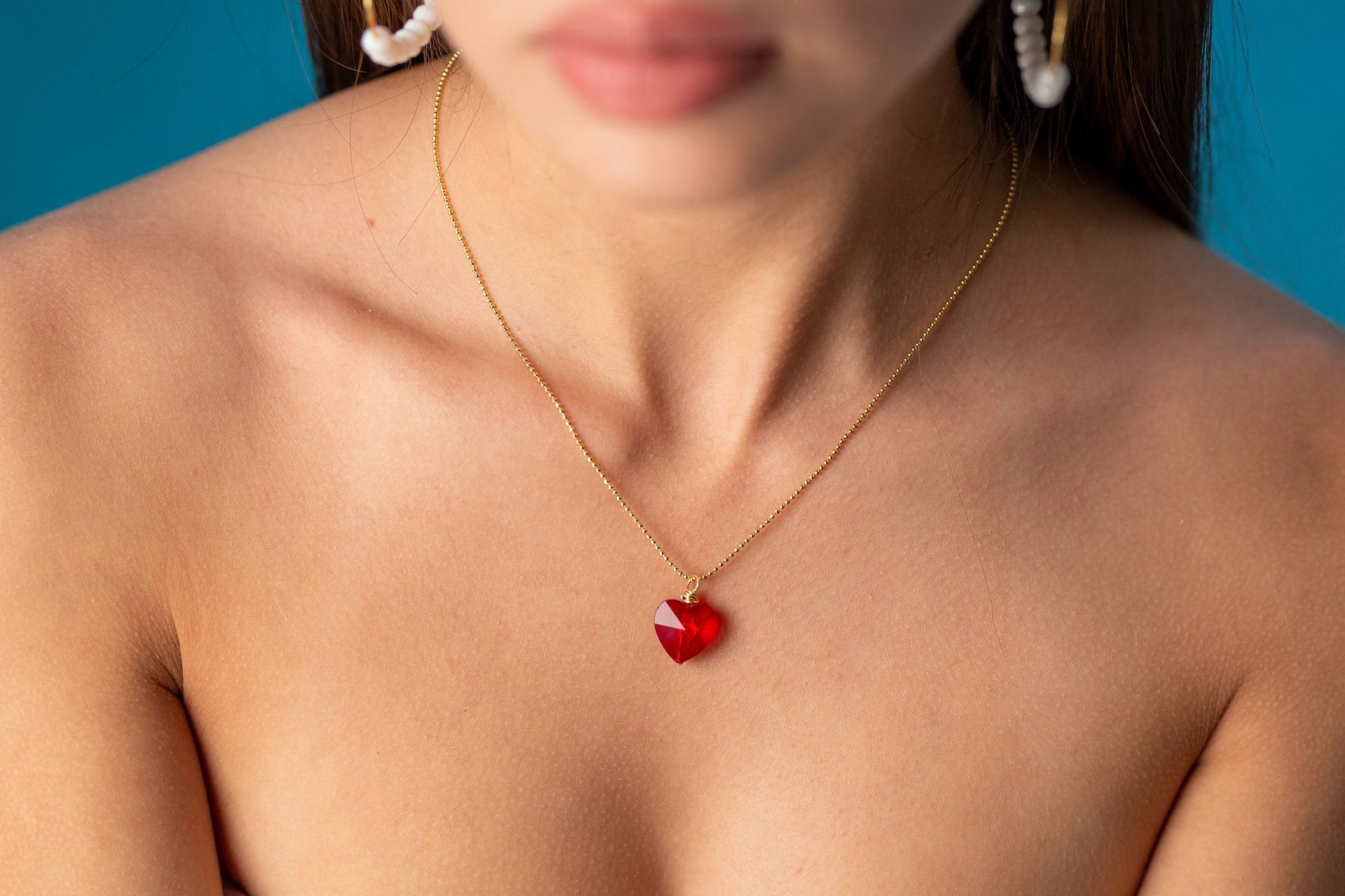 Red heart necklace,Tiny Heart Necklace, Red Stone Heart Pendant, Small heart necklace, Dainty gold necklace, Valentines Day Gift necklace