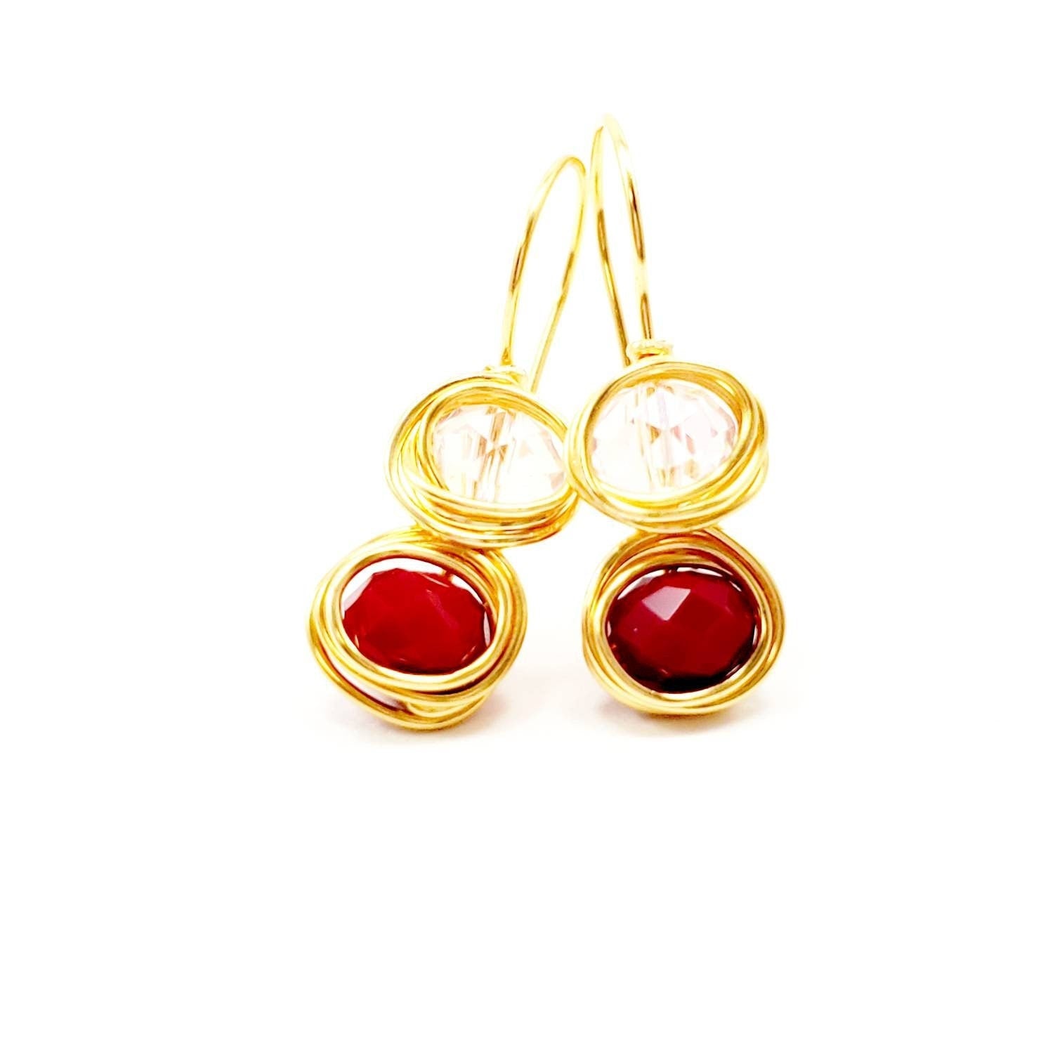 Red Crystal Earrings Dangle, Drop earrings for women, Drop earrings wedding, Modern earrings handmade, Valentines day  jewelry